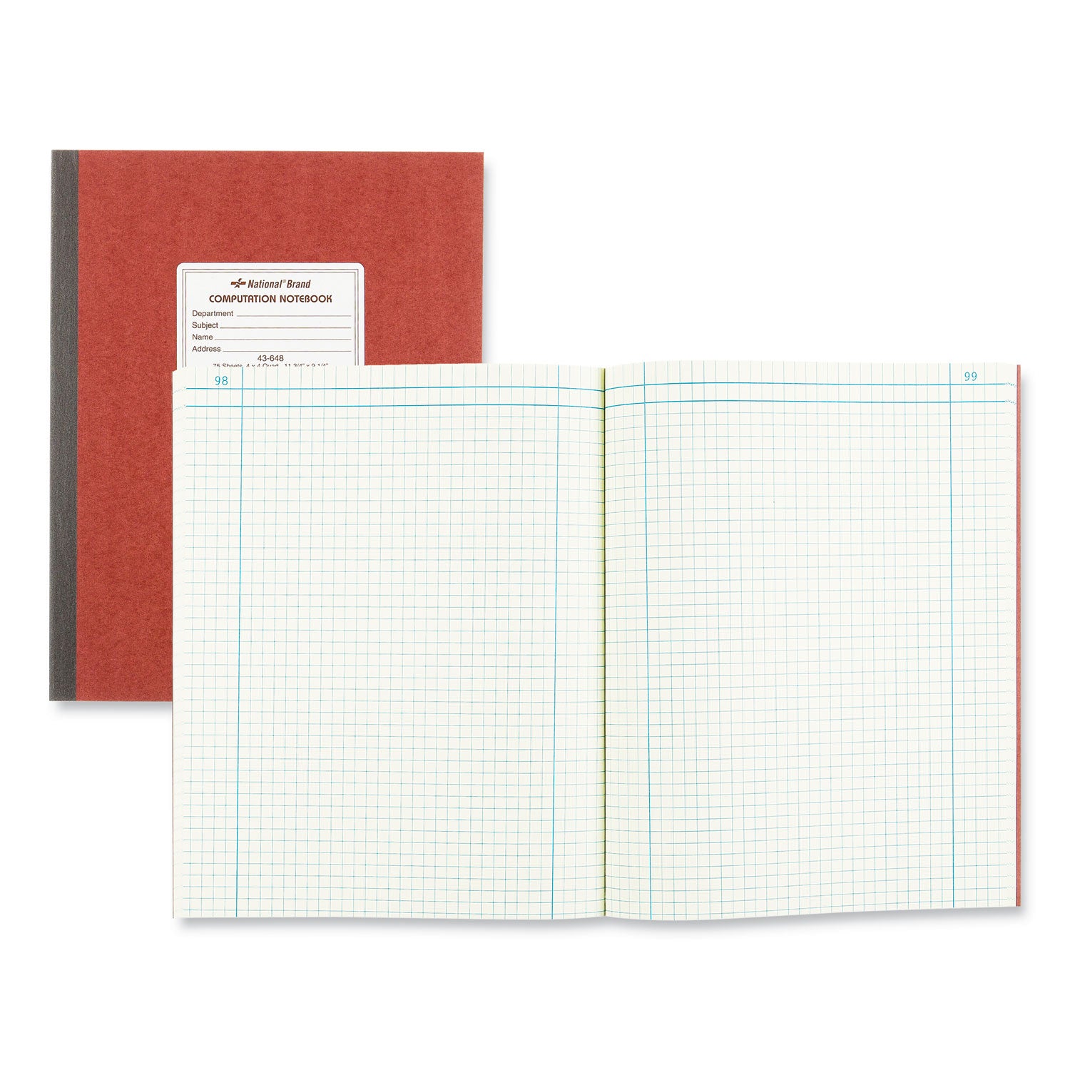 Computation Notebook, Quadrille Rule (4 sq/in), Brown Cover, (75) 11.75 x 9.25 Sheets -