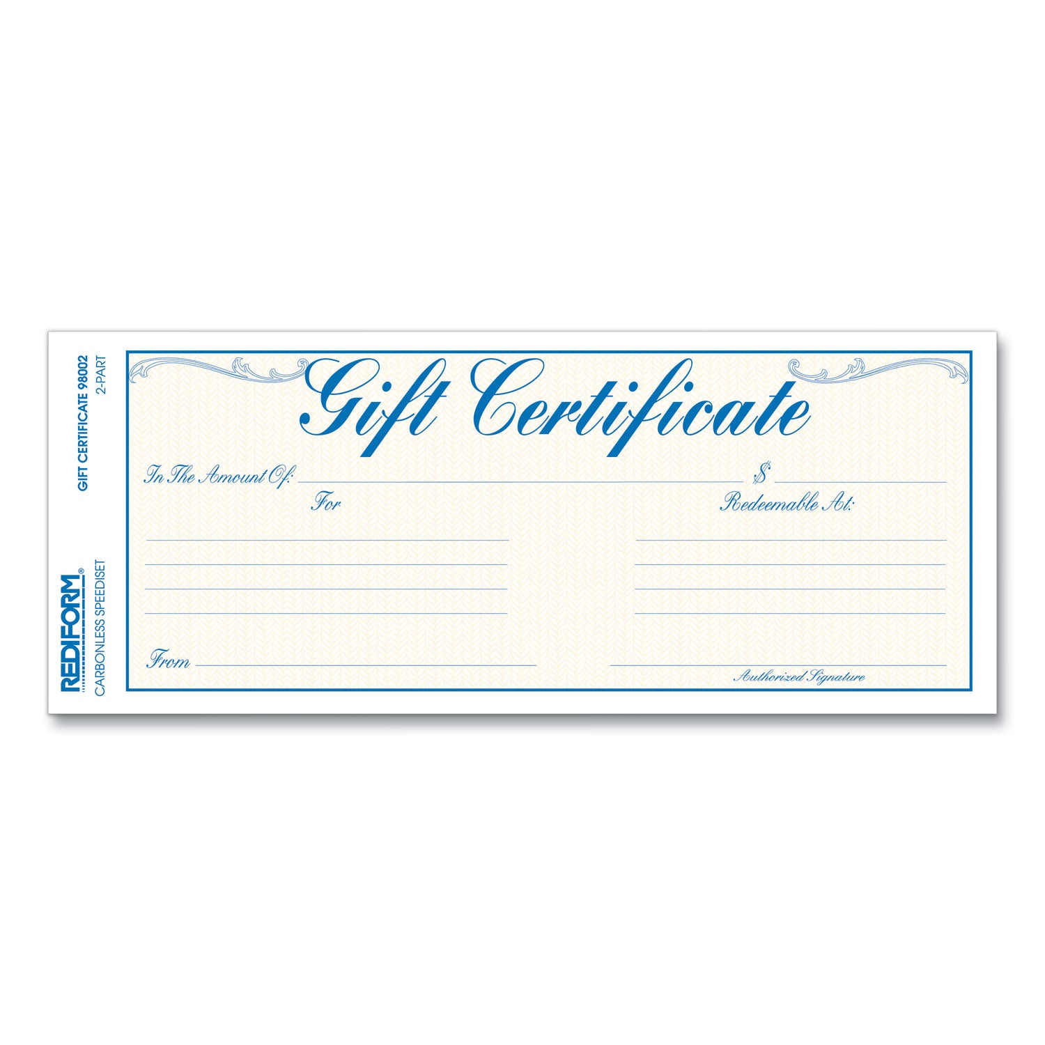 Gift Certificates with Envelopes, 8.5 x 3.67, Blue/Gold with Blue Border, 25/Pack -