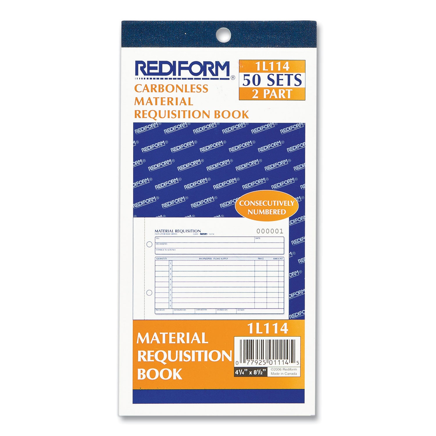 Material Requisition Book, Two-Part Carbonless, 7.88 x 4.25, 50 Forms Total -