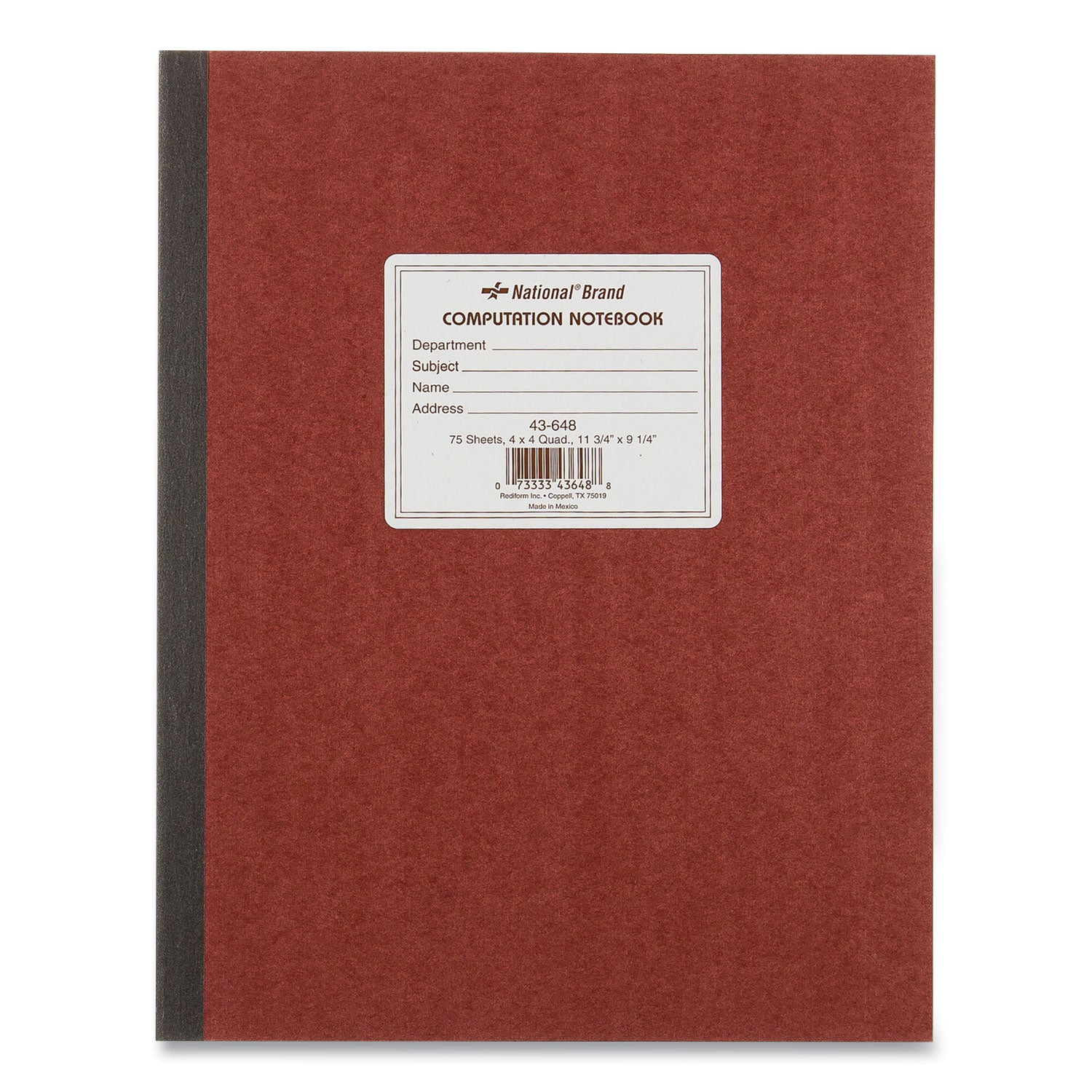 Computation Notebook, Quadrille Rule (4 sq/in), Brown Cover, (75) 11.75 x 9.25 Sheets -