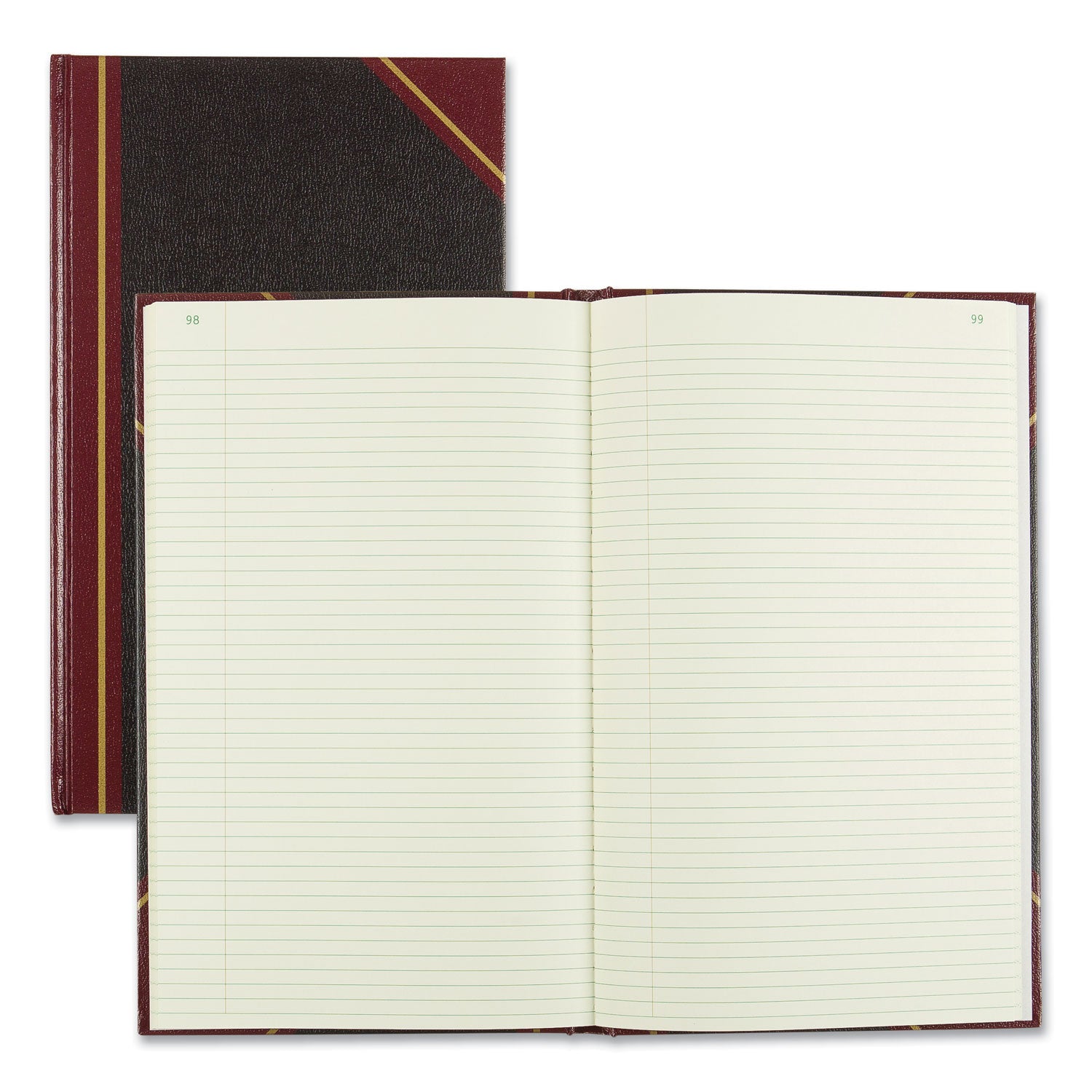 Texthide Eye-Ease Record Book, Black/Burgundy/Gold Cover, 14.25 x 8.75 Sheets, 300 Sheets/Book -