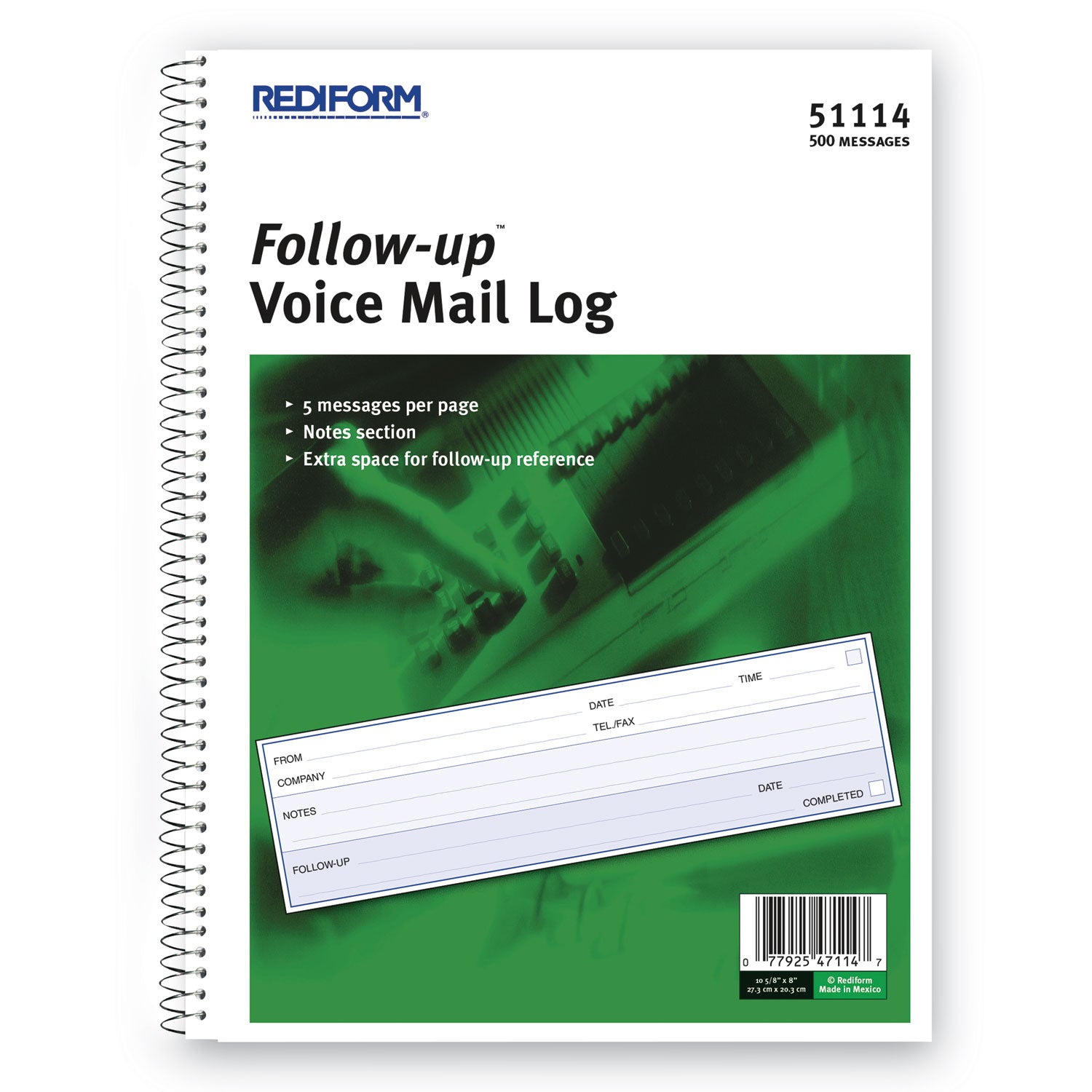 Follow-up Wirebound Voice Mail Log Book, One-Part (No Copies), 7.5 x 2, 5 Forms/Sheet, 500 Forms Total -