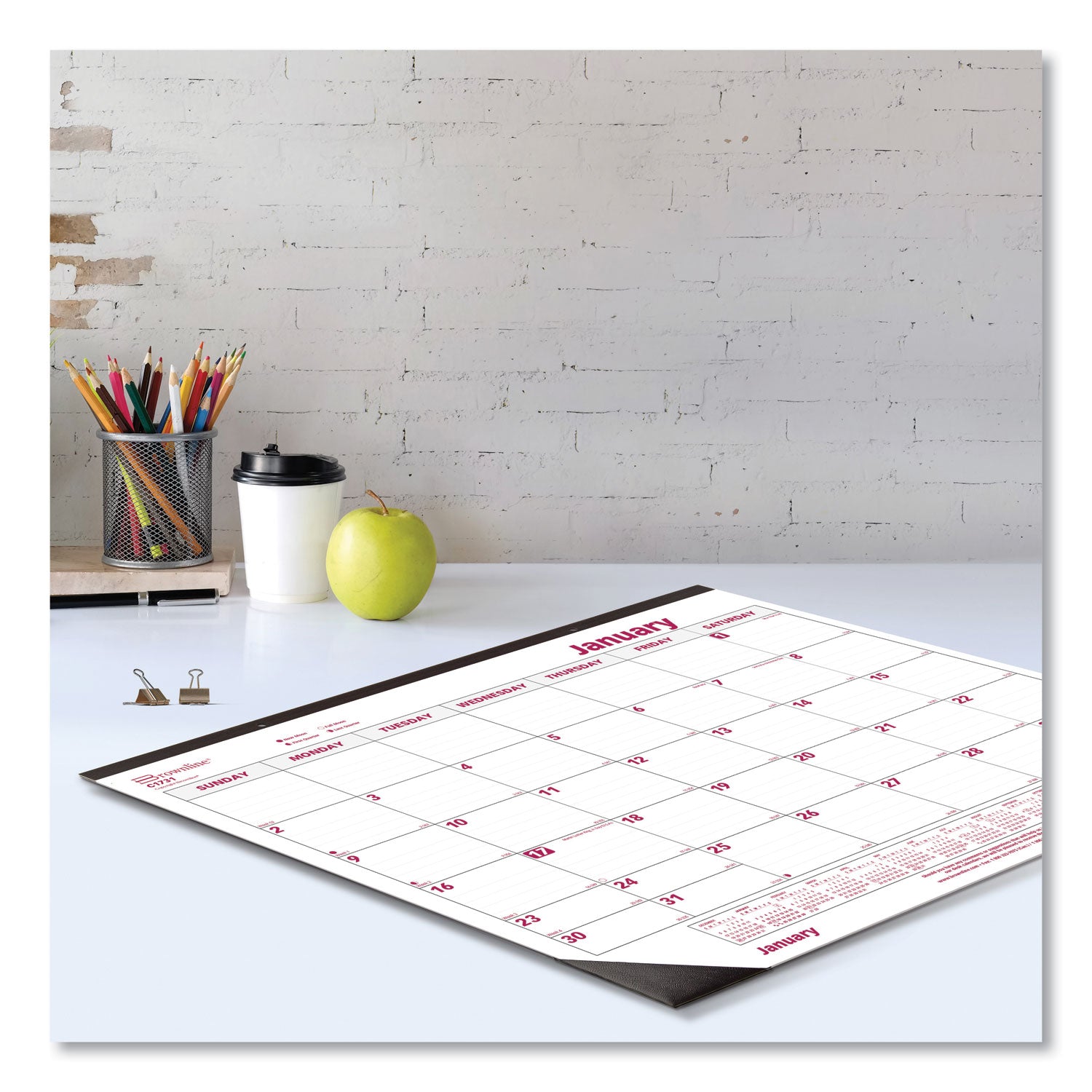 Monthly Desk Pad Calendar, 22 x 17, White/Burgundy Sheets, Black Binding, Black Corners, 12-Month (Jan to Dec): 2024 -