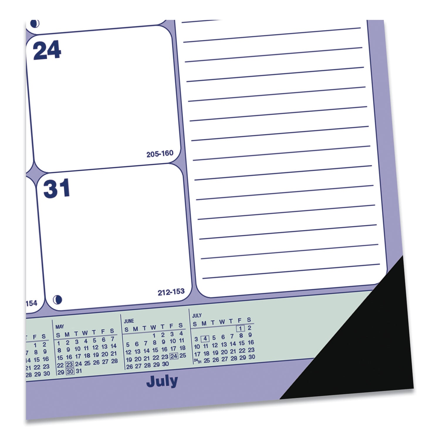 Academic Monthly Desk Pad Calendar, 21.25 x 16, White/Blue/Green, Black Binding/Corners, 13-Month (July-July): 2023 to 2024 -
