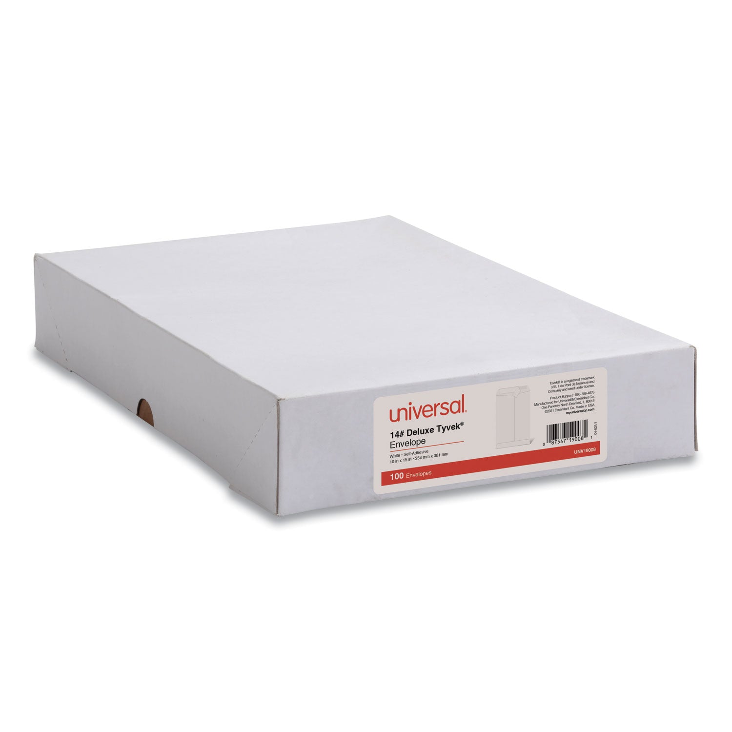 Deluxe Tyvek Envelopes, #15, Square Flap, Self-Adhesive Closure, 10 x 15, White, 100/Box -