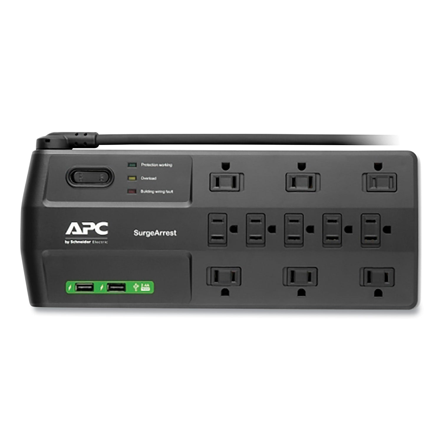 performance-surgearrest-power-surge-protector-11-ac-outlets-2-usb-ports-8-ft-cord-2880-j-black_apwp11u2 - 2