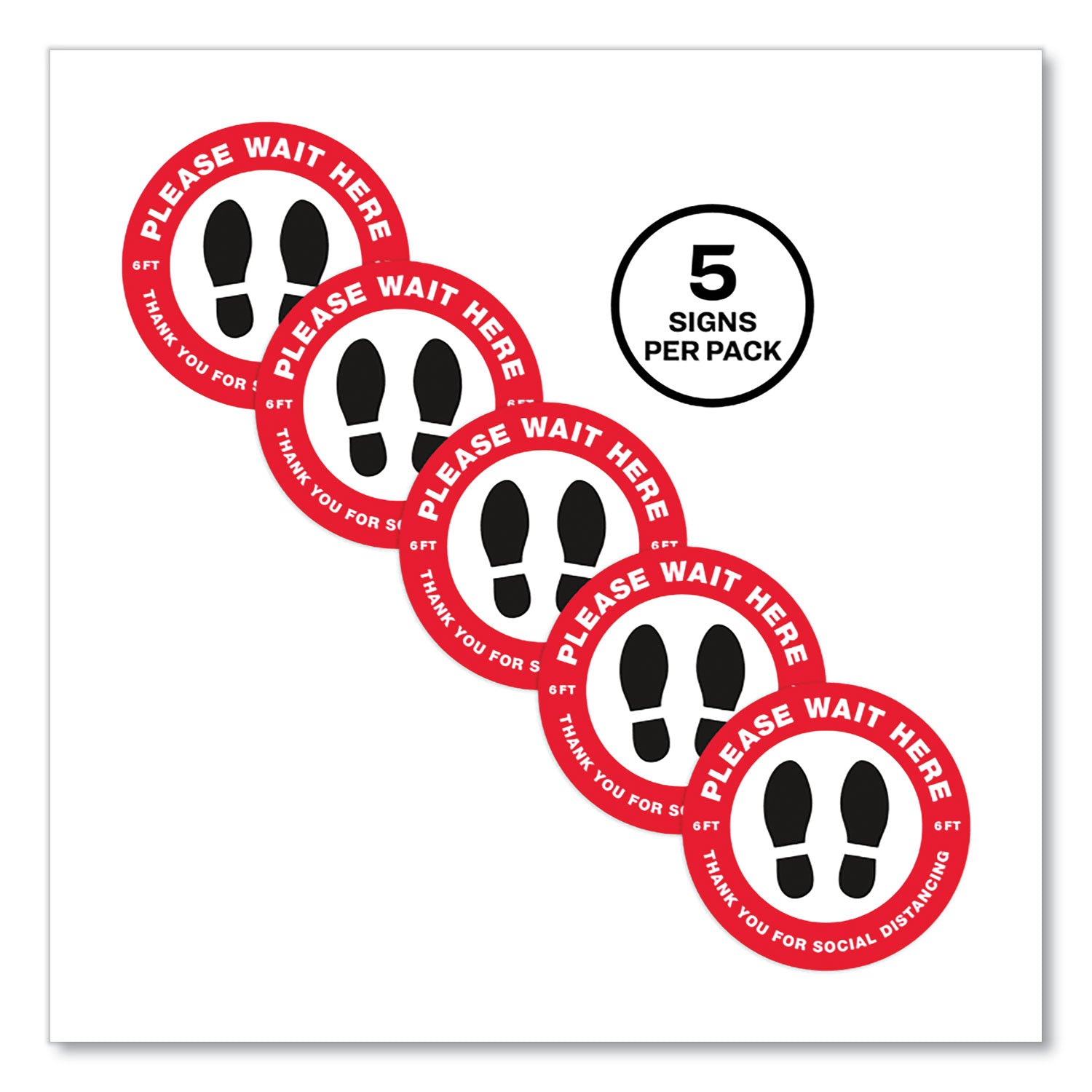 social-distancing-floor-decals-105-dia-please-wait-here-red-white-face-black-graphics-5-pack_ave83090 - 2