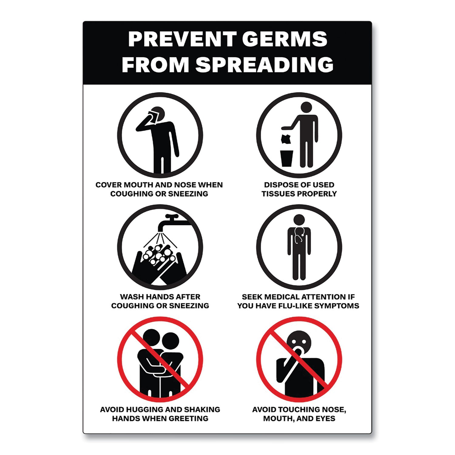 preprinted-surface-safe-wall-decals-7-x-10-prevent-germs-from-spreading-white-black-face-black-graphics-5-pack_ave83174 - 2