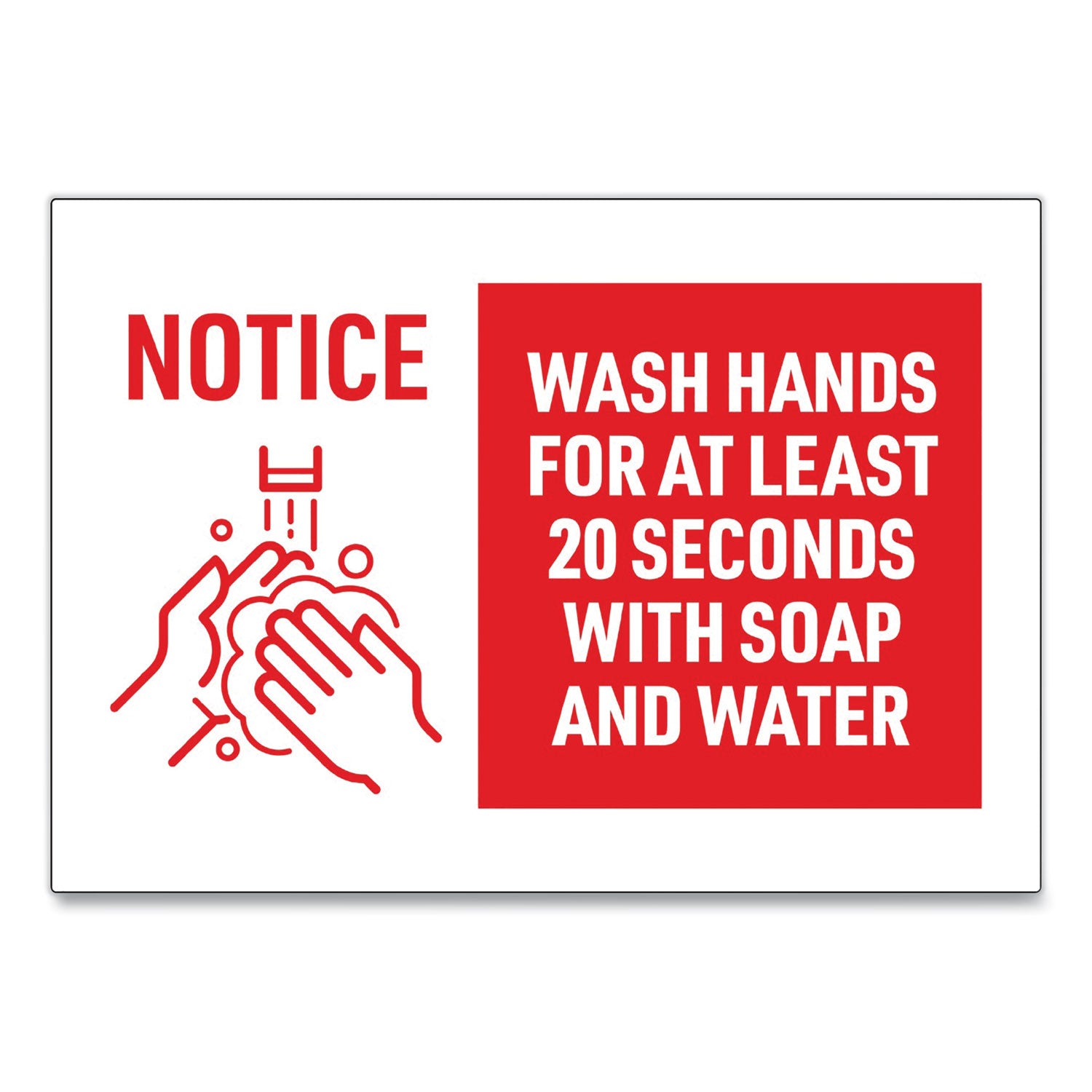 preprinted-surface-safe-wall-decals-10-x-7-wash-hands-for-at-least-20-seconds-white-red-face-red-graphics-5-pack_ave83175 - 2