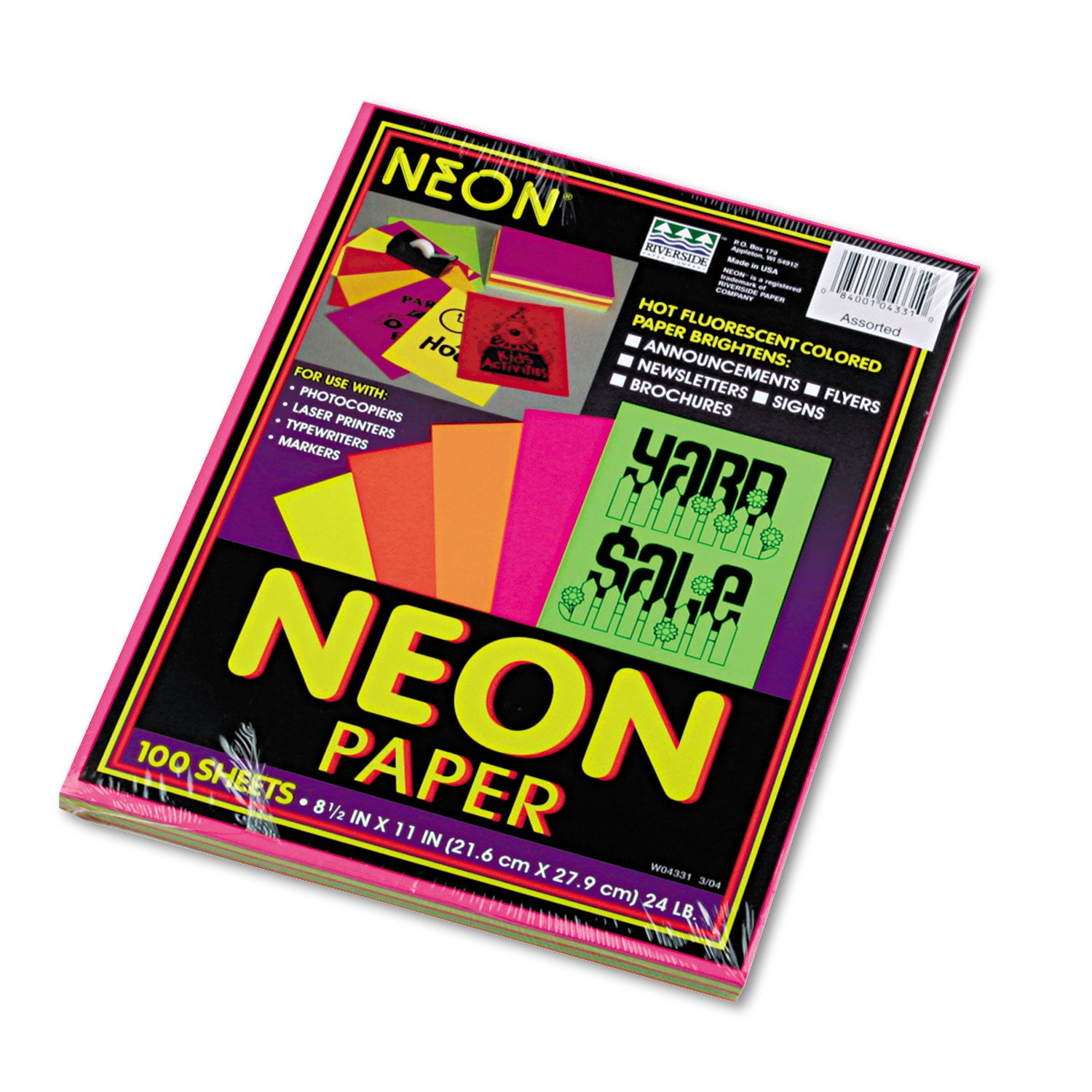 Array Colored Bond Paper, 24 lb Bond Weight, 8.5 x 11, Assorted Neon Colors, 100/Pack -