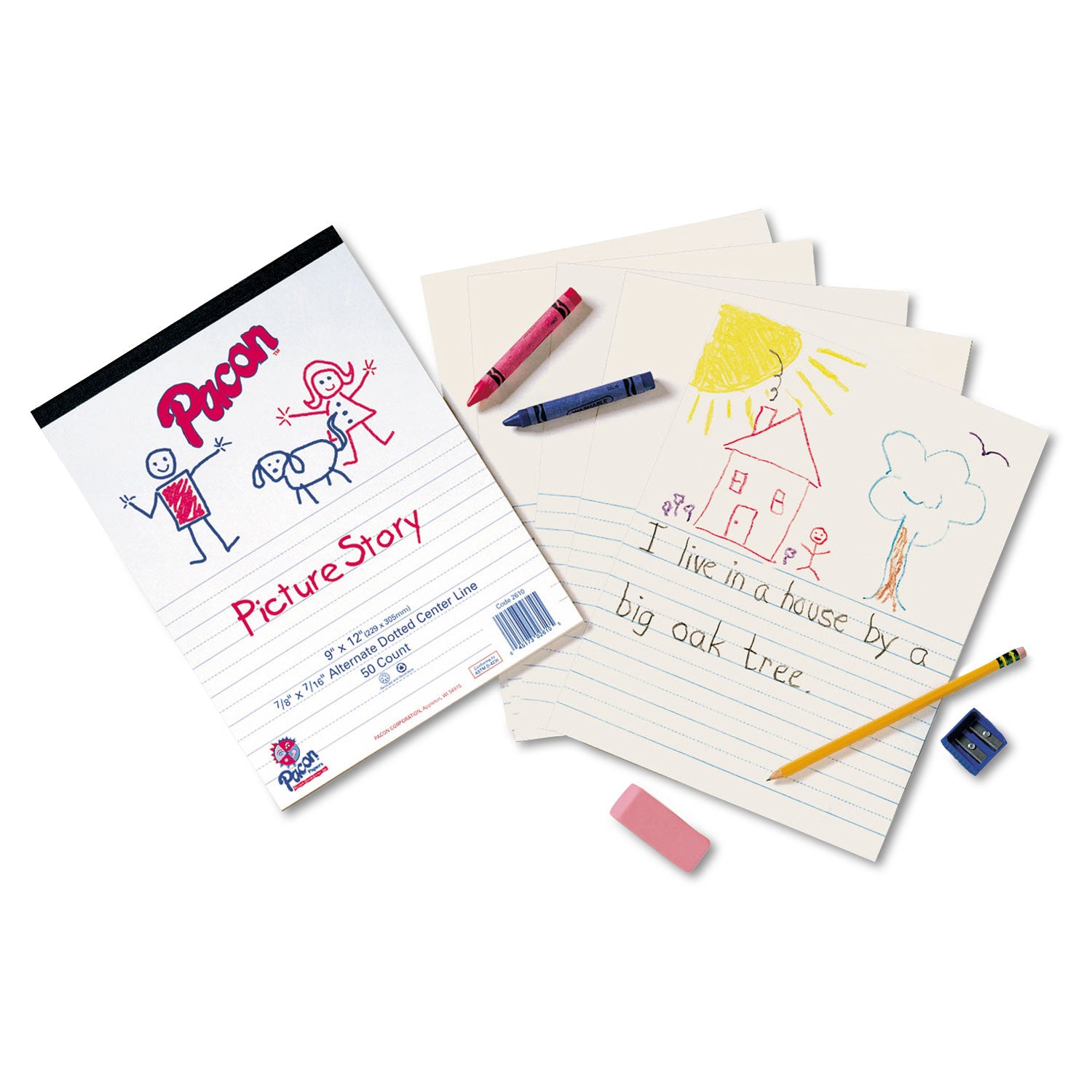 Multi-Program Picture Story Paper, 16 lb, 1/2" Long Rule, One-Sided, 9 x 12, 500/Pack -