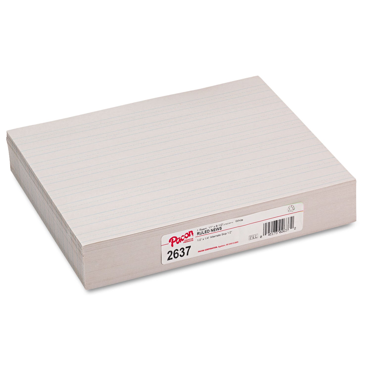 Skip-A-Line Ruled Newsprint Paper, 1/2" Two-Sided Long Rule, 8.5 x 11, 500/Pack -