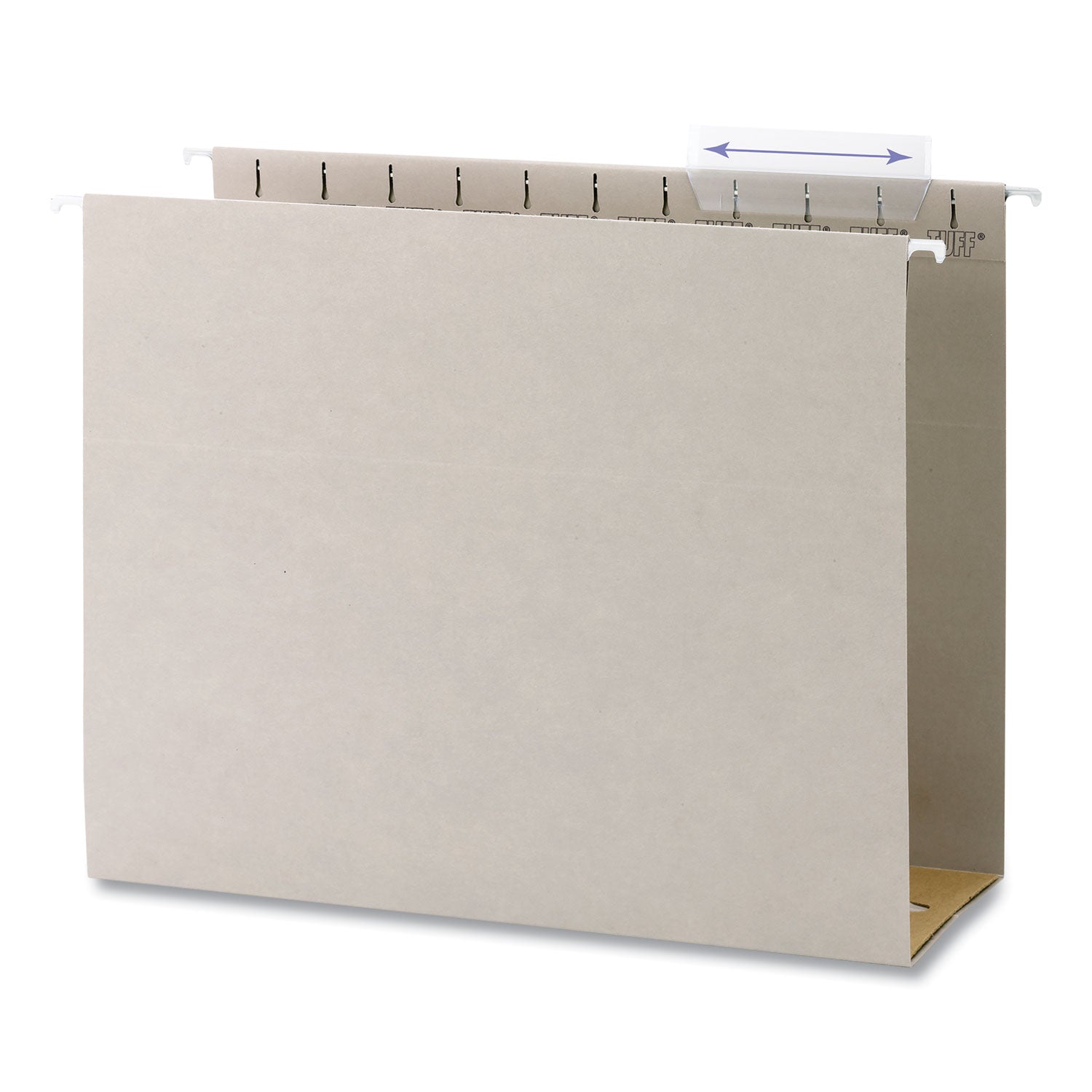 tuff-extra-capacity-hanging-file-folders-with-easy-slide-tabs-4-capacity-letter-1-3-cut-tabs-steel-gray-18-box_smd64242 - 2