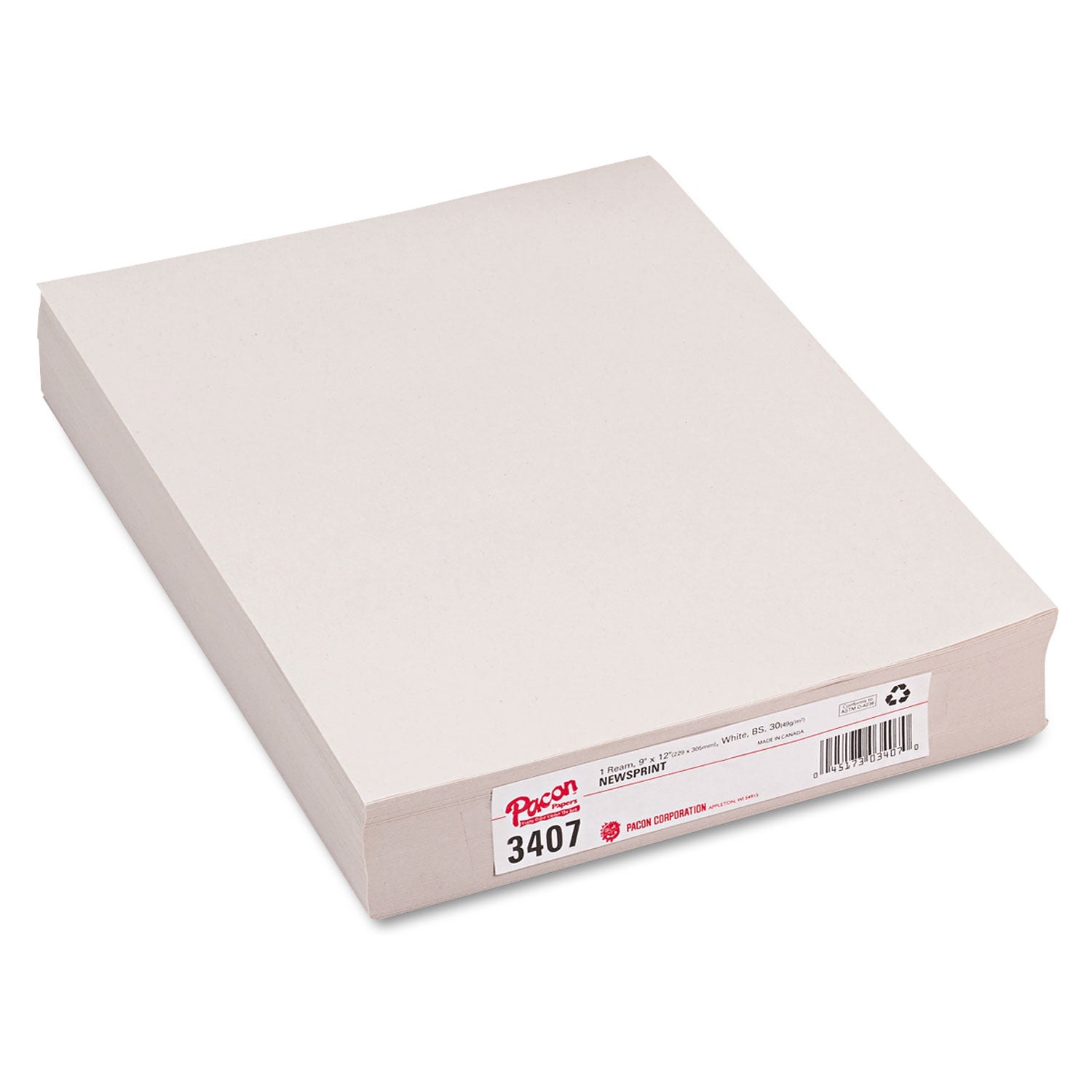 White Newsprint, 30 lb Newsprint Weight, 9 x 12, White, 500/Pack -