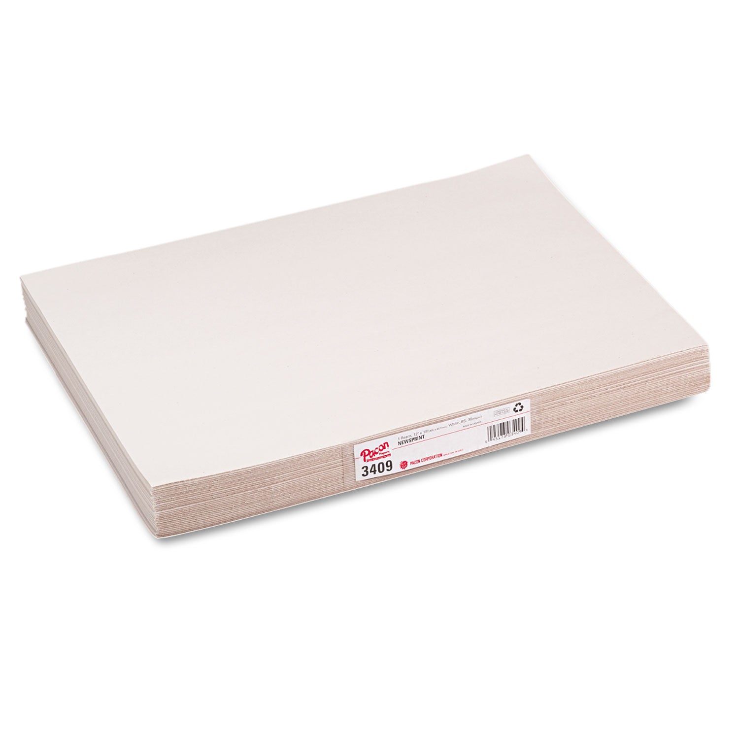 White Newsprint, 30 lb Newsprint Weight, 12 x 18, White, 500/Pack -