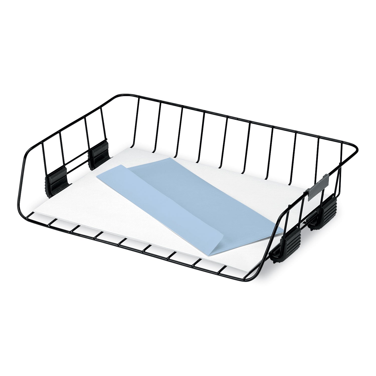 Side-Load Wire Stacking Letter Tray, 1 Section, Letter Size Files, 13.38" x 10.13" x 2.63", Black -