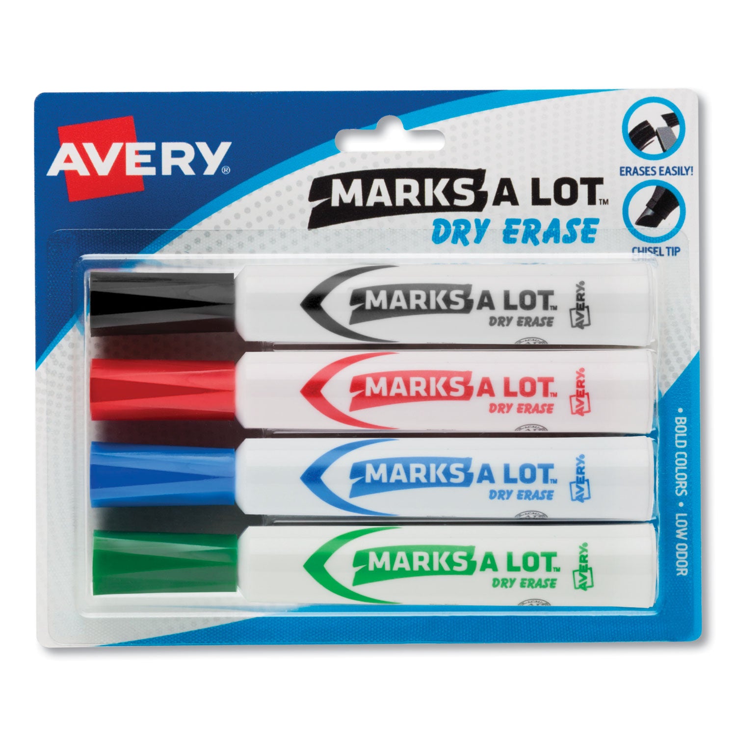 MARKS A LOT Desk-Style Dry Erase Marker, Broad Chisel Tip, Assorted Colors, 4/Set (24409) -