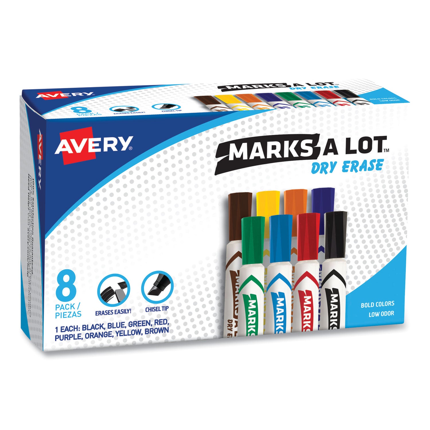 MARKS A LOT Desk-Style Dry Erase Marker, Broad Chisel Tip, Assorted Colors, 8/Set (24411) -