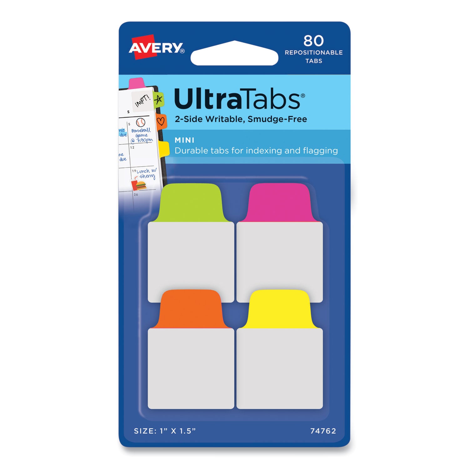 ultra-tabs-repositionable-tabs-mini-tabs-1-x-15-1-5-cut-assorted-neon-colors-80-pack_ave74762 - 1
