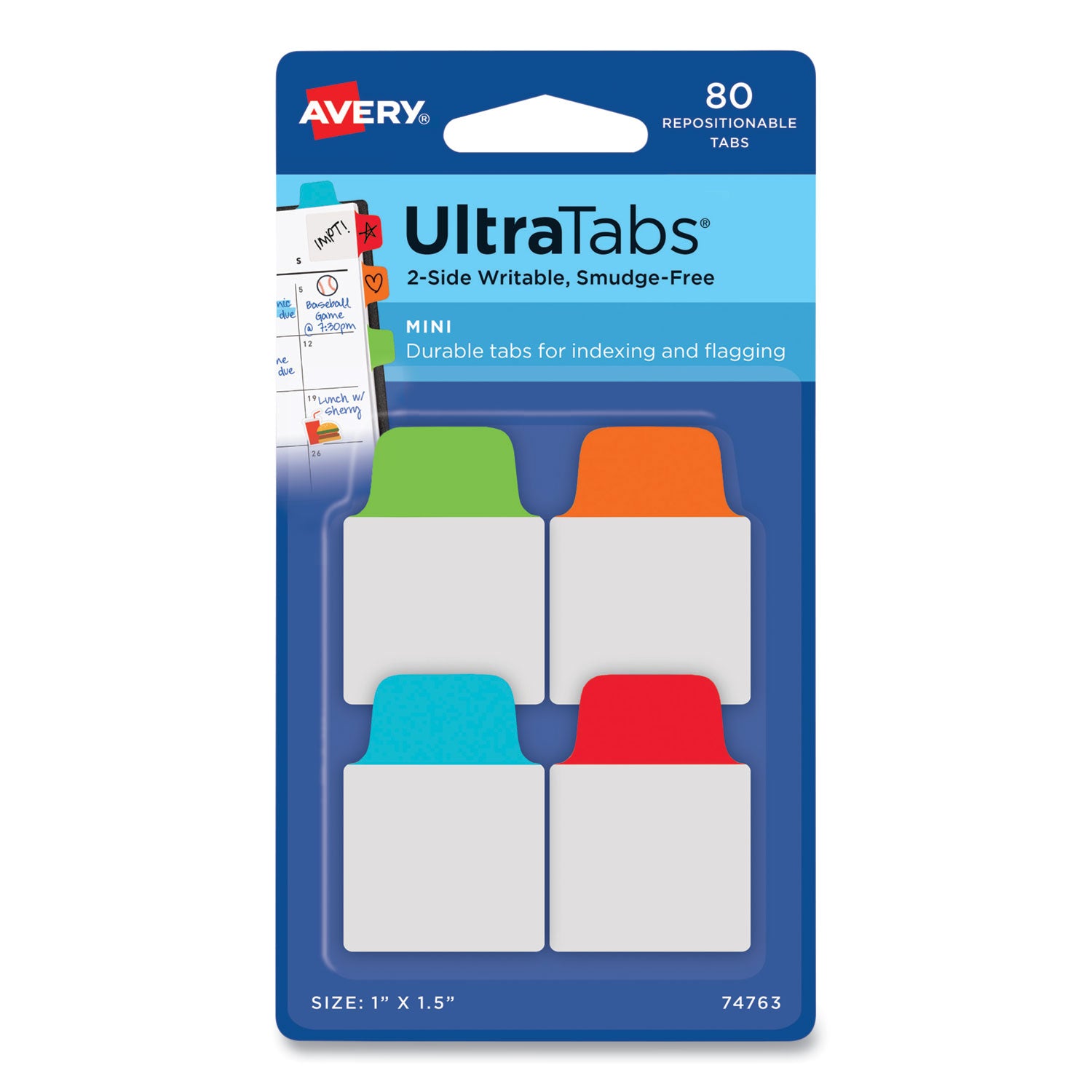 ultra-tabs-repositionable-tabs-mini-tabs-1-x-15-1-5-cut-assorted-colors-80-pack_ave74763 - 1