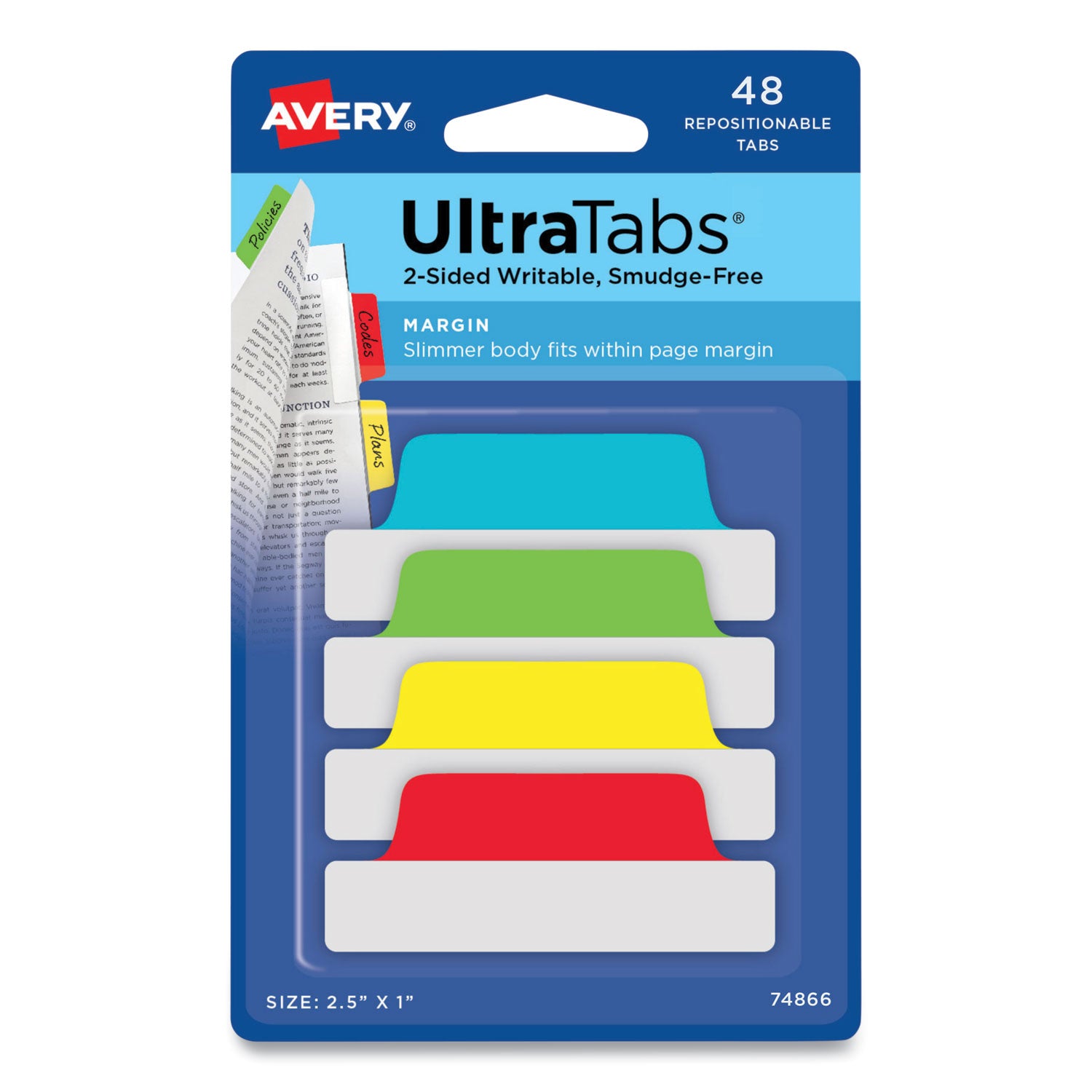 ultra-tabs-repositionable-tabs-margin-tabs-25-x-1-1-5-cut-assorted-colors-48-pack_ave74866 - 1