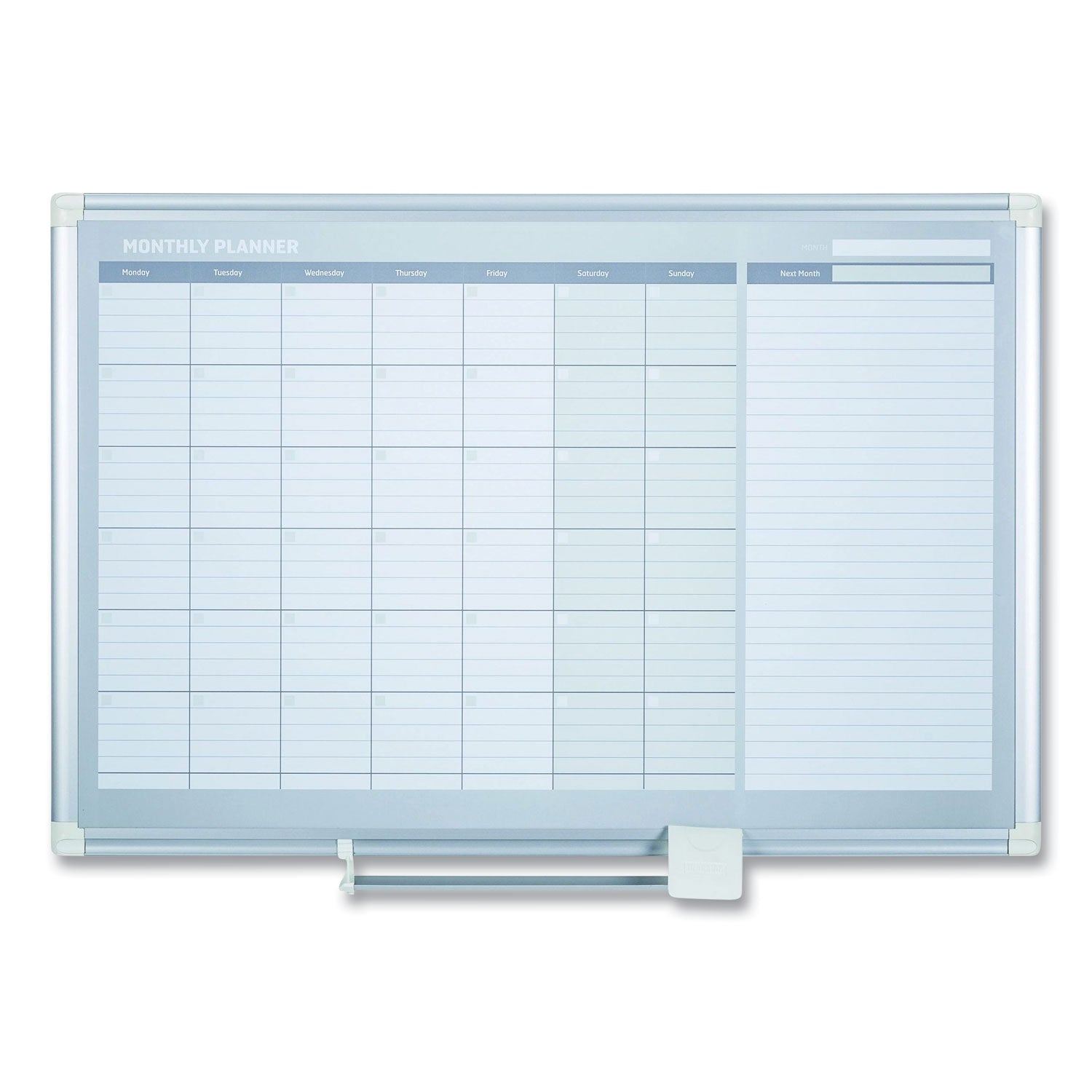 Magnetic Dry Erase Calendar Board, One Month, 36 x 24, White Surface, Silver Aluminum Frame -