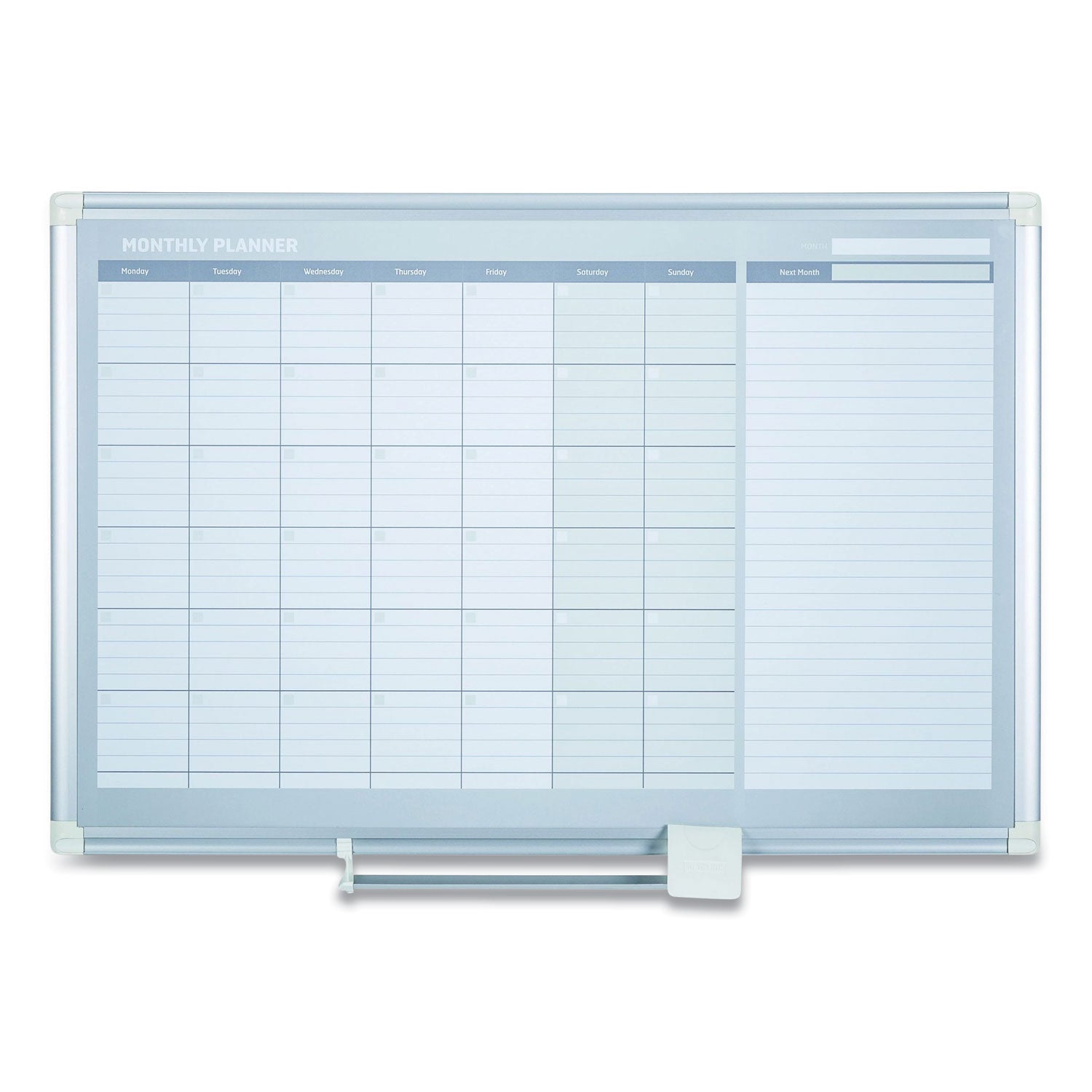Magnetic Dry Erase Calendar Board, One Month, 48 x 36, White Surface, Silver Aluminum Frame -