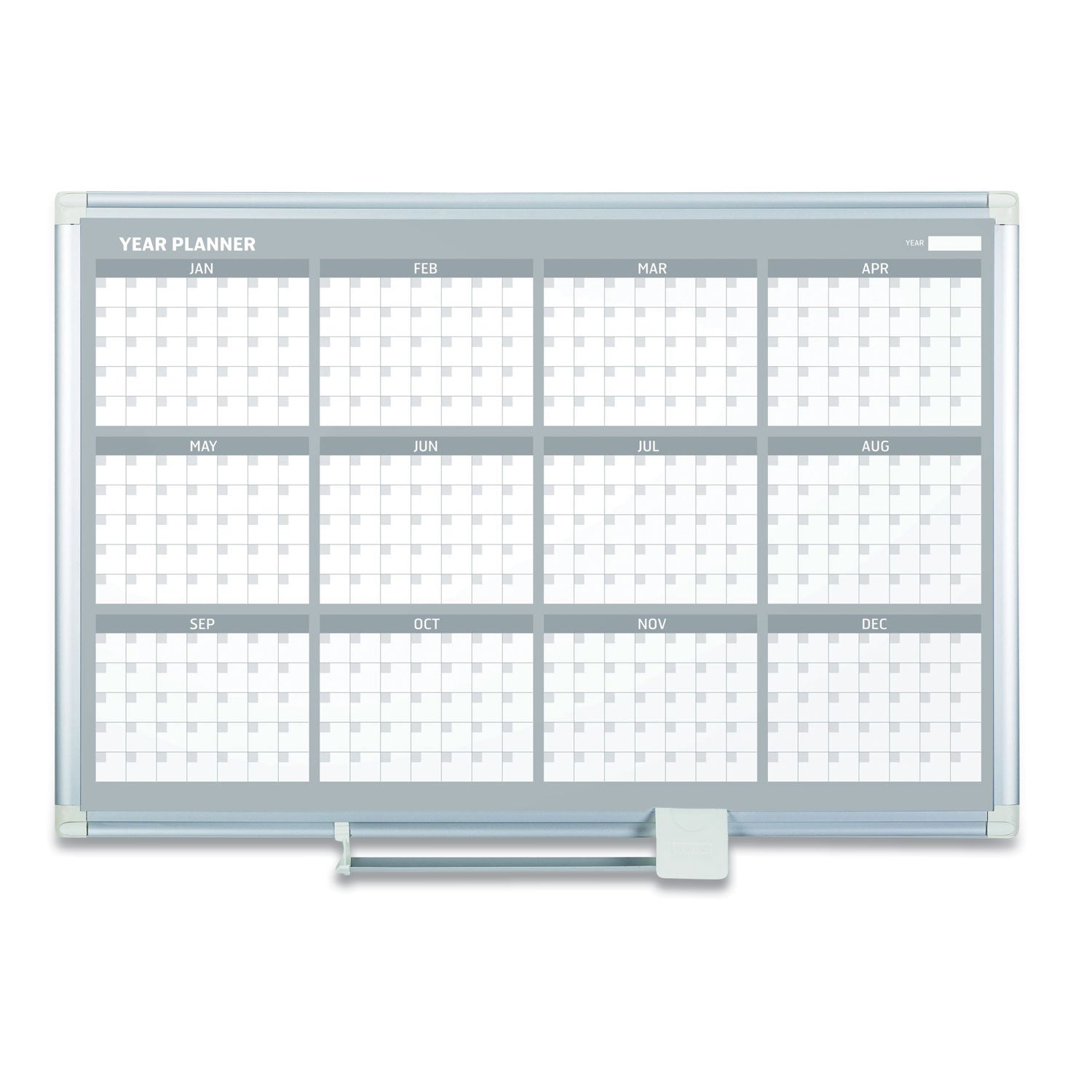 Magnetic Dry Erase Calendar Board, 12-Month, 48 x 36, White Surface, Silver Aluminum Frame -