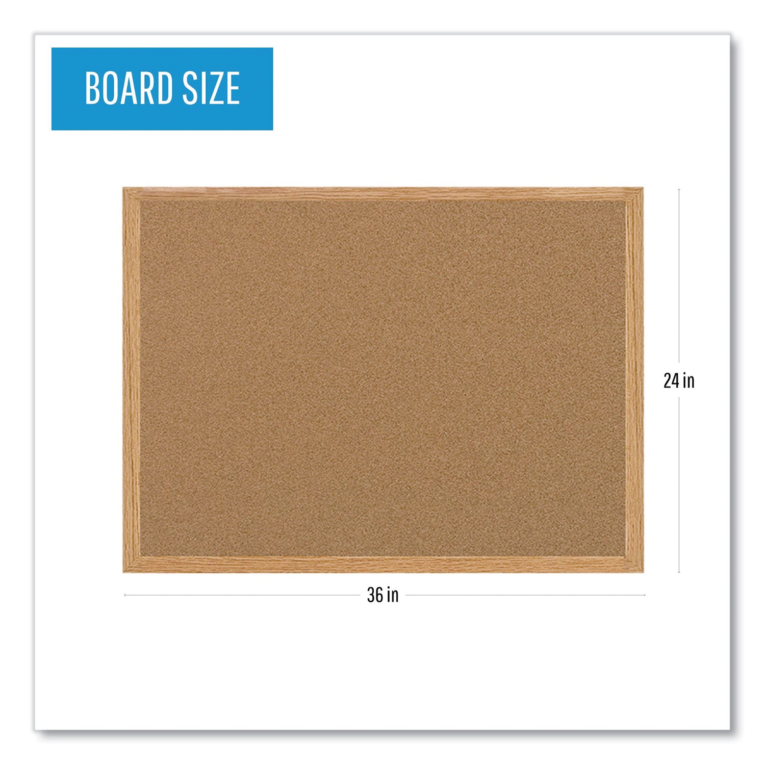 Earth Cork Board, 36 x 24, Tan Surface, Oak Wood Frame -
