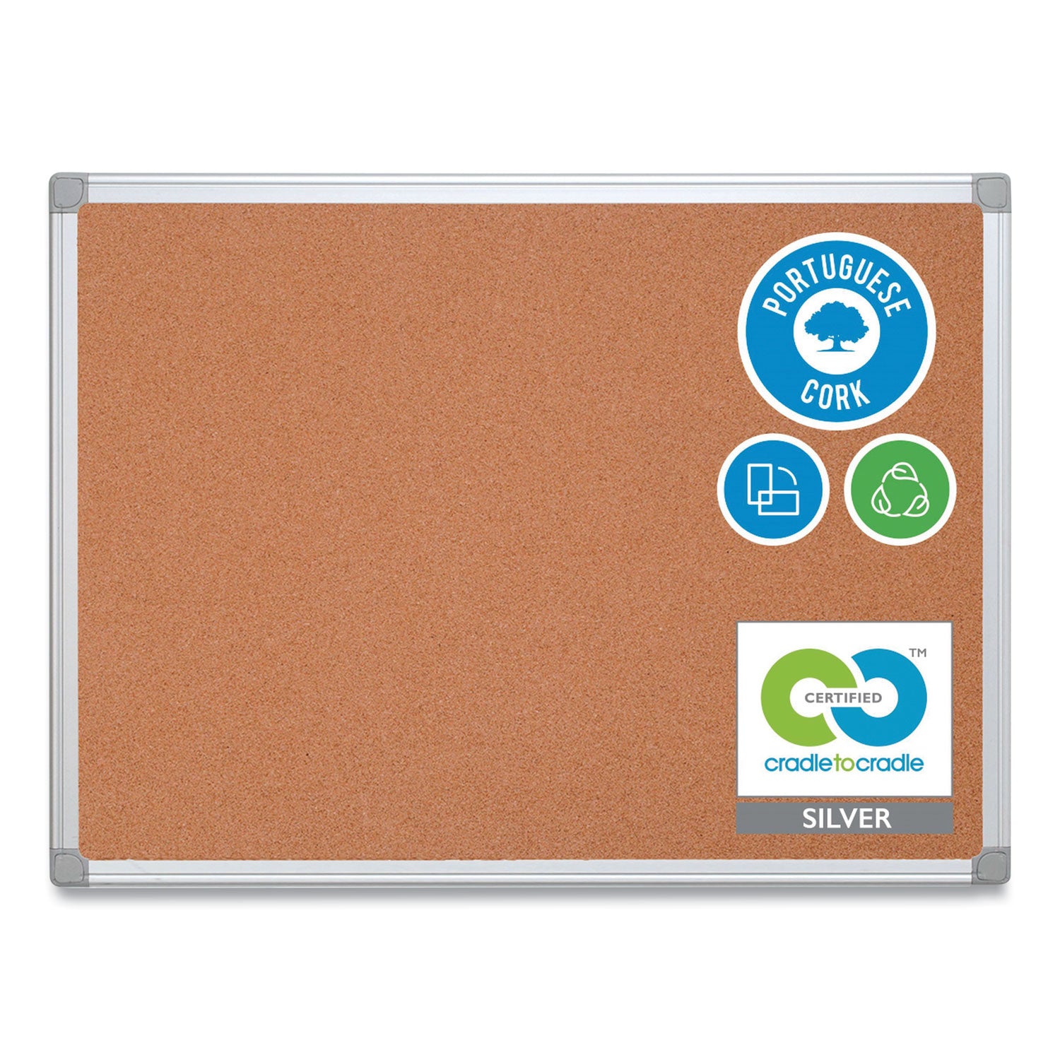 Earth Cork Board, 24 x 18, Tan Surface, Silver Aluminum Frame -