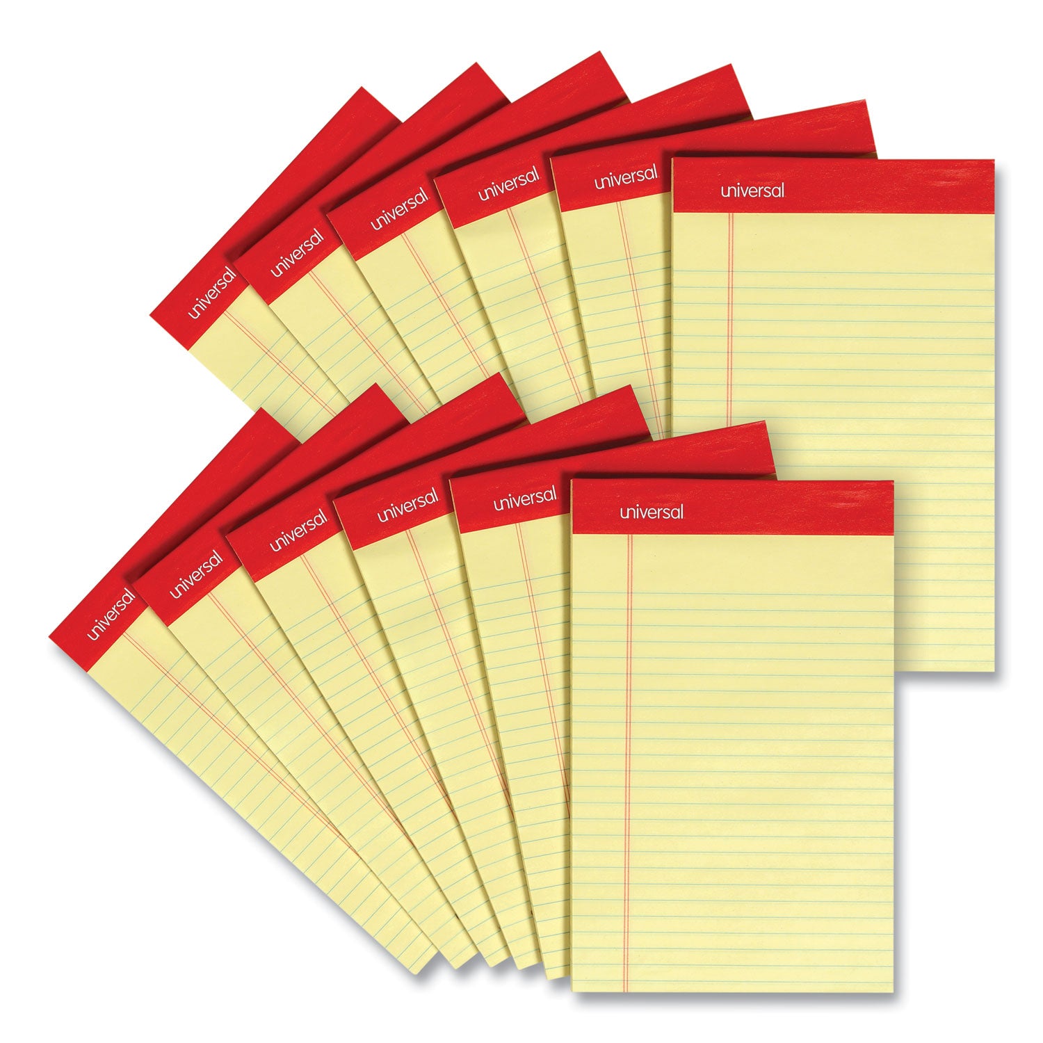 Perforated Ruled Writing Pads, Narrow Rule, Red Headband, 50 Canary-Yellow 5 x 8 Sheets, Dozen -