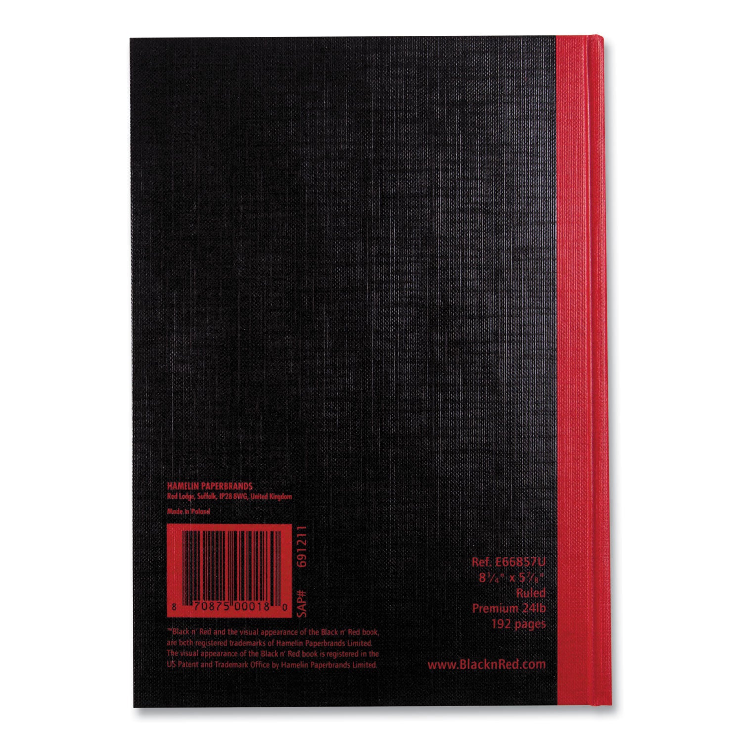 Hardcover Casebound Notebooks, SCRIBZEE Compatible, 1-Subject, Wide/Legal Rule, Black Cover, (96) 8.25 x 5.63 Sheets -