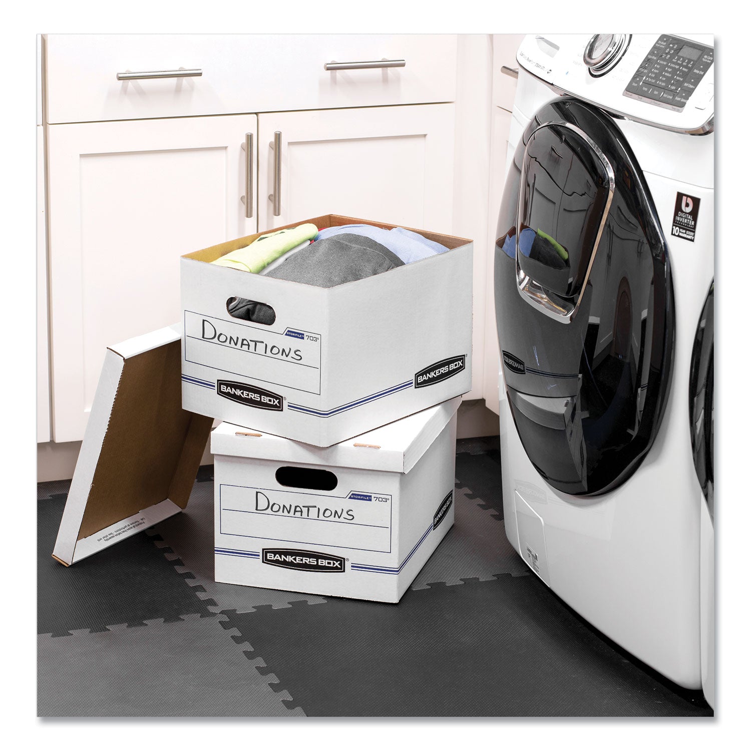 EASYLIFT Basic-Duty Strength Storage Boxes, Letter Files, 12.75" x 13.25" x 10.5", White/Blue, 12/Carton -