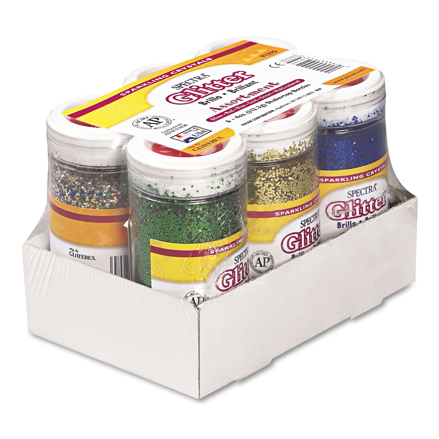Spectra Glitter, 0.04 Hexagon Crystals, Assorted, 4 oz Shaker-Top Jar, 6/Pack -