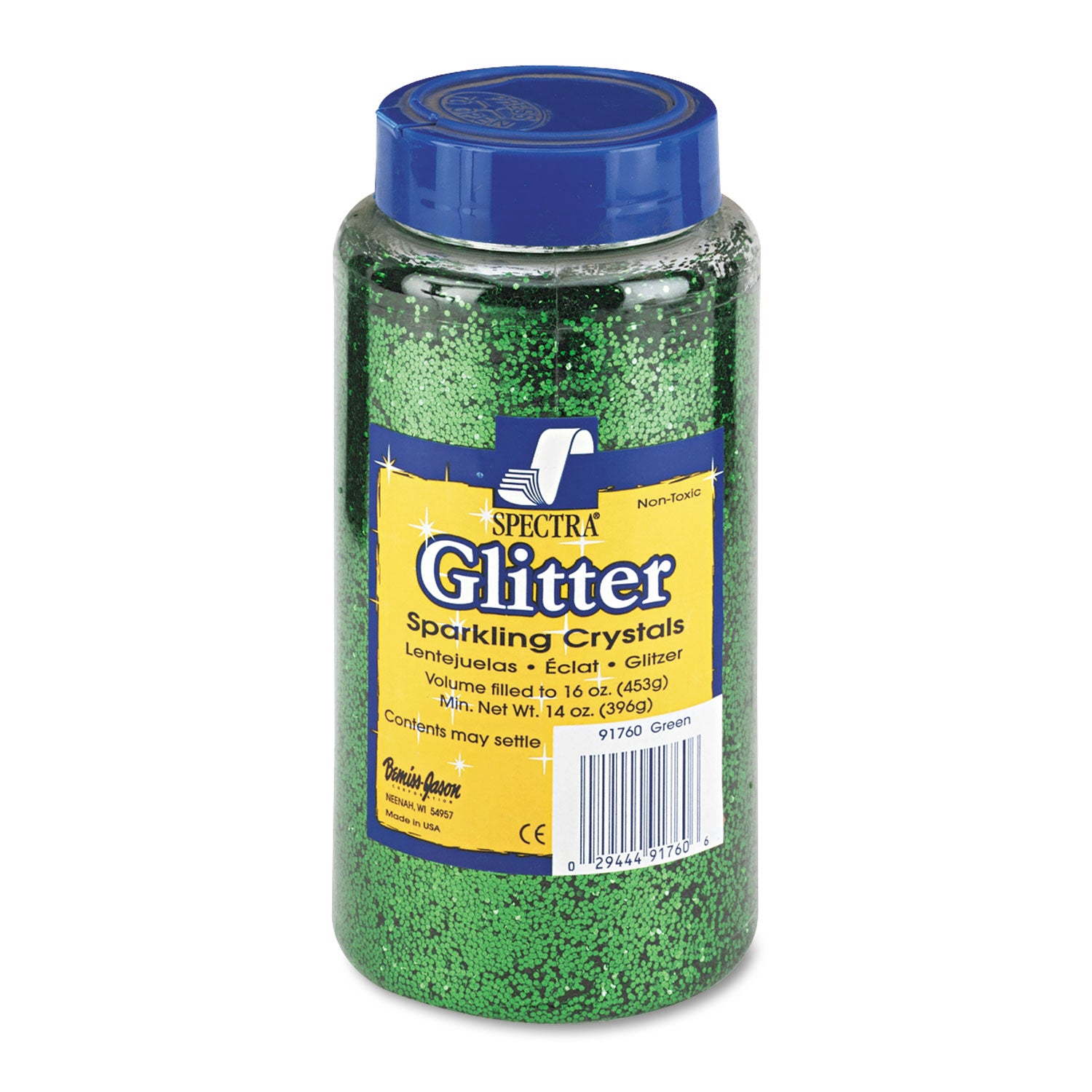 Spectra Glitter, 0.04 Hexagon Crystals, Green, 16 oz Shaker-Top Jar -