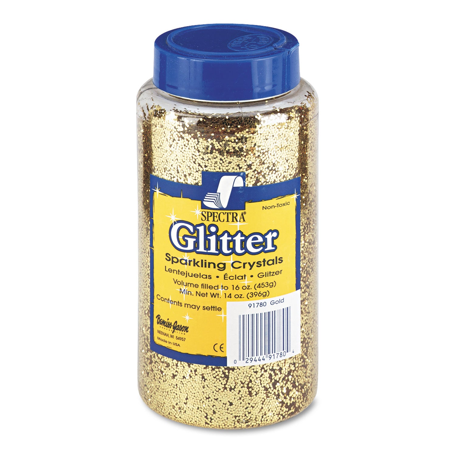Spectra Glitter, 0.04 Hexagon Crystals, Gold, 16 oz Shaker-Top Jar -