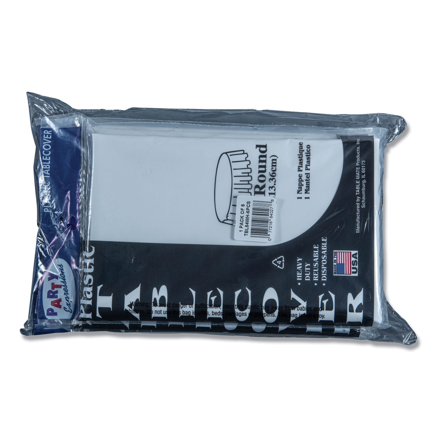 Table Set Round Table Cover, Plastic, 84" Diameter, White, 6/Pack -