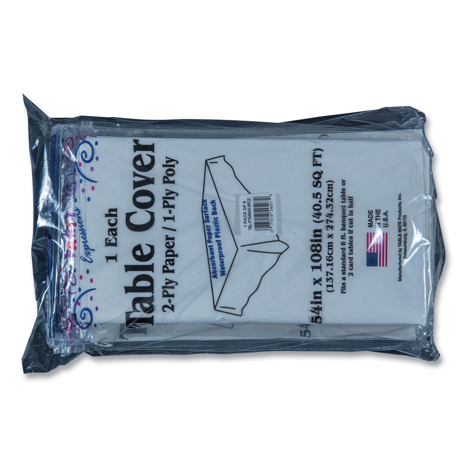 Table Set Poly Tissue Table Cover, 54" x 108", White, 6/Pack -