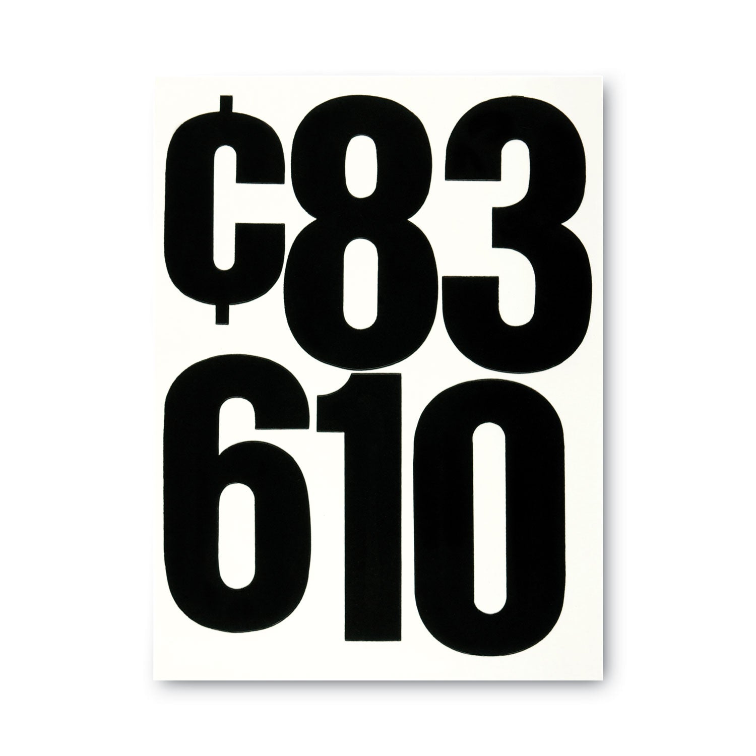 Press-On Vinyl Numbers, Self Adhesive, Black, 6"h, 21/Pack -