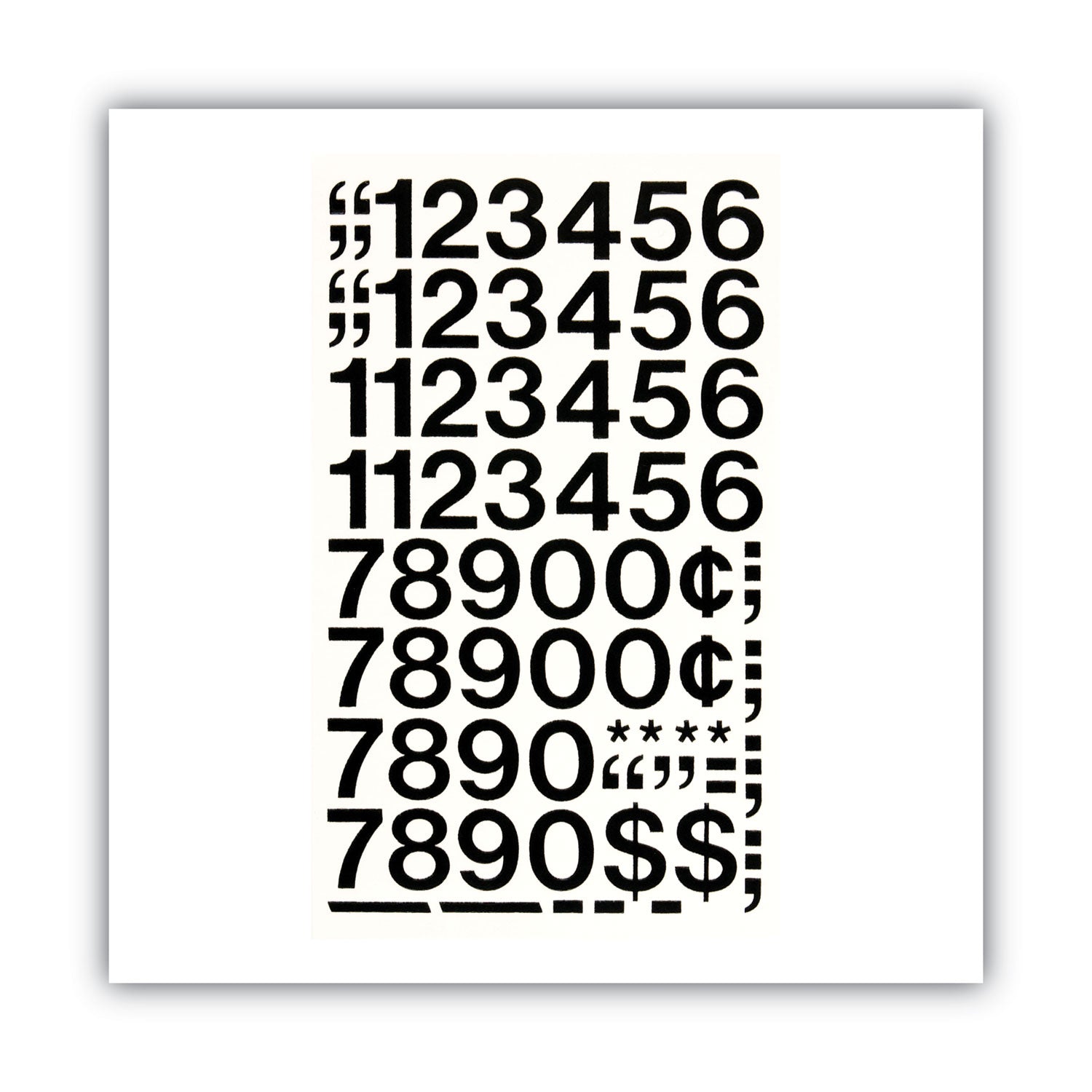 Press-On Vinyl Numbers, Self Adhesive, Black, 1"h, 44/Pack -