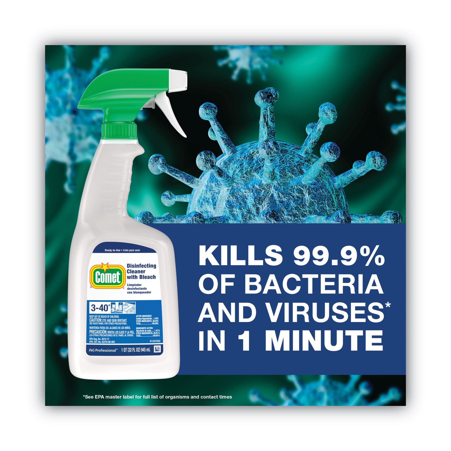 Disinfecting Cleaner w/Bleach, 1 gal Bottle, 3/Carton -