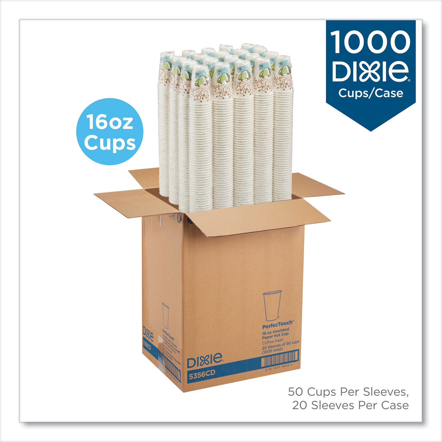 PerfecTouch Paper Hot Cups, 16 oz, Coffee Haze Design, 50/Sleeve, 20 Sleeves/Carton -