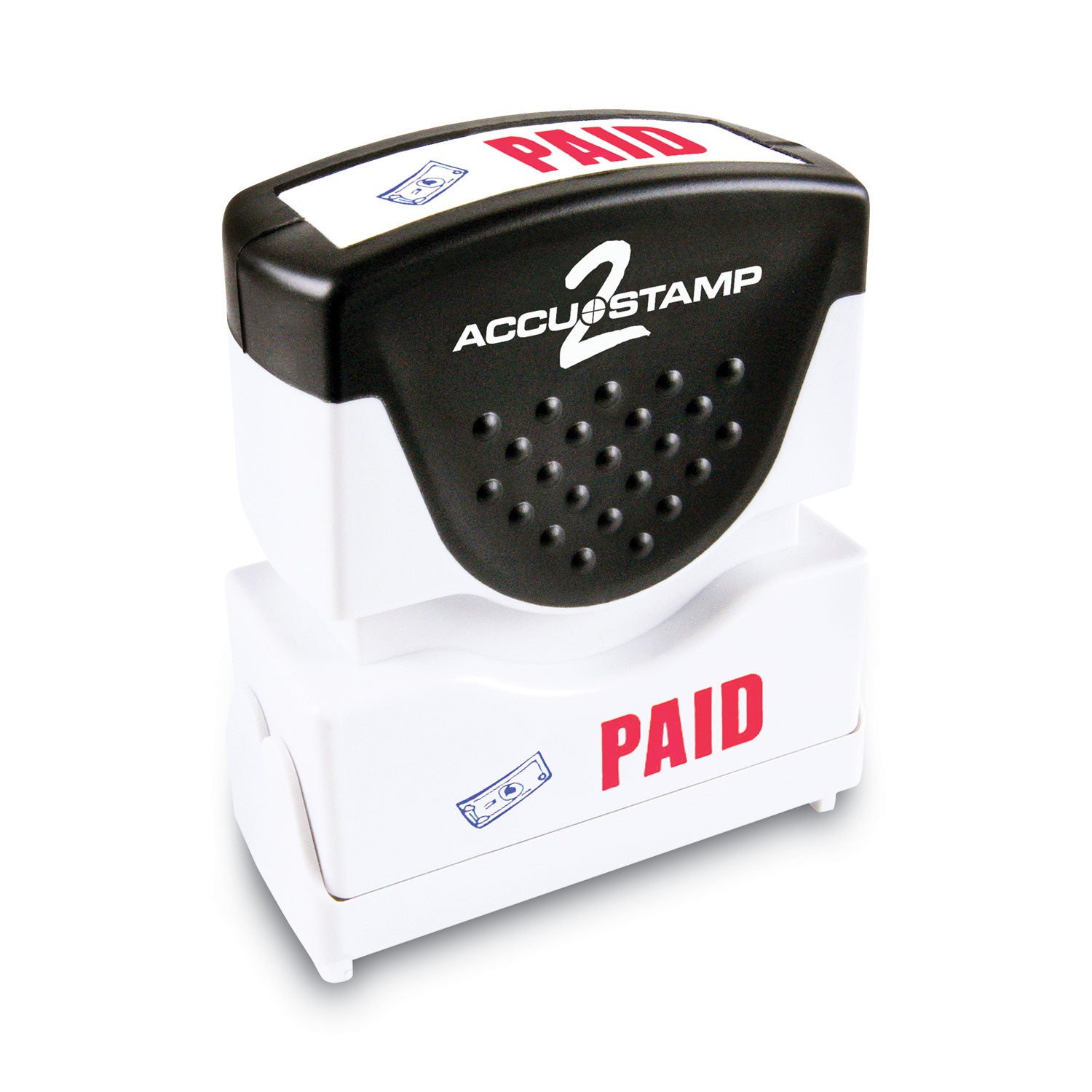 Pre-Inked Shutter Stamp with Microban, Red/Blue, PAID, 1.63 x 0.5 -
