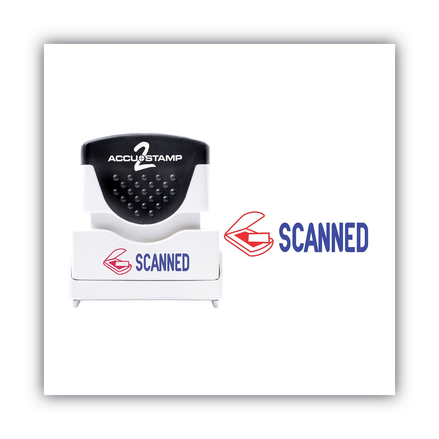 Pre-Inked Shutter Stamp, Red/Blue, SCANNED, 1.63 x 0.5 -