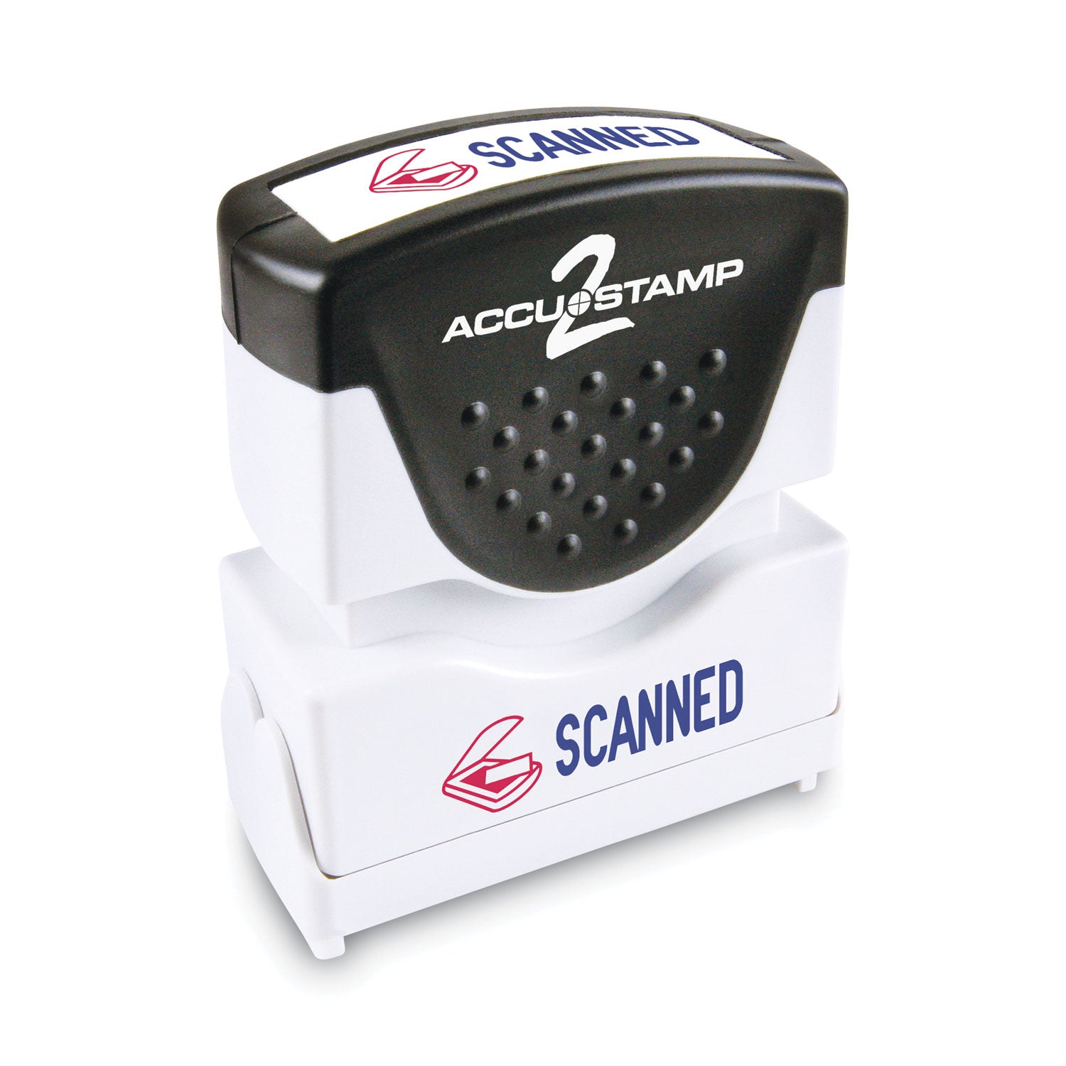 Pre-Inked Shutter Stamp, Red/Blue, SCANNED, 1.63 x 0.5 -