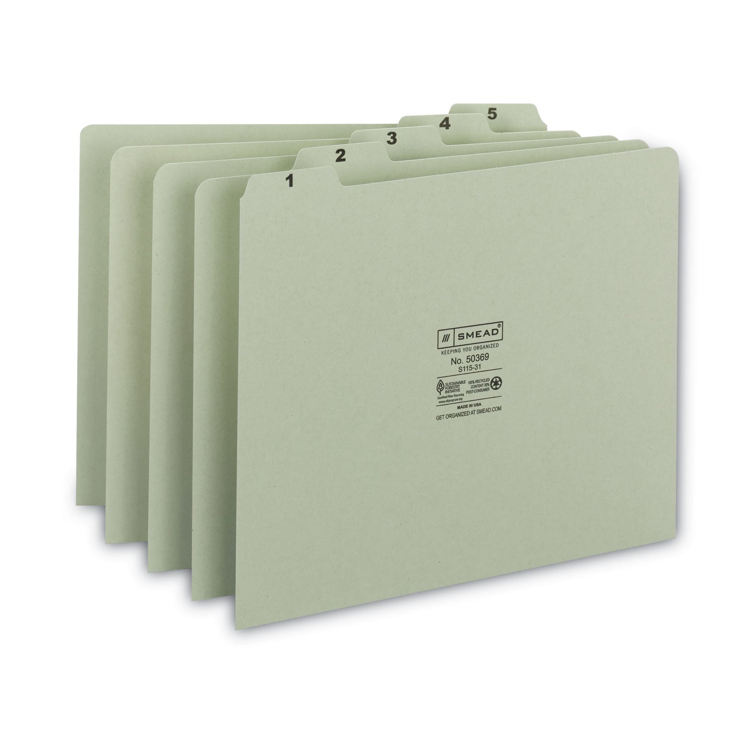 100% Recycled Daily Top Tab File Guide Set, 1/5-Cut Top Tab, 1 to 31, 8.5 x 11, Green, 31/Set -