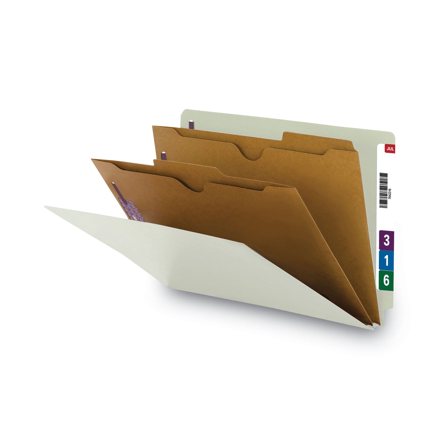 X-Heavy End Tab Pressboard Classification Folders, Six SafeSHIELD Fasteners, 2 Dividers, Legal Size, Gray-Green, 10/Box -