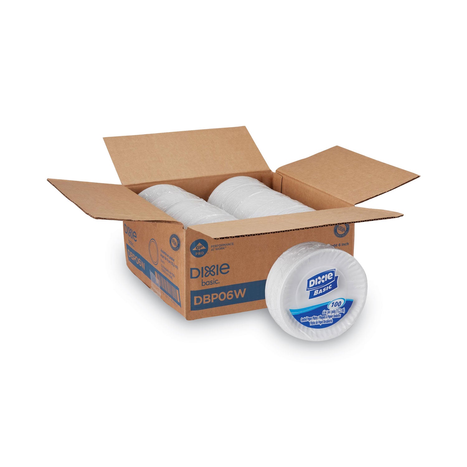 Clay Coated Paper Plates, 6" dia, White, 100/Pack, 12 Packs/Carton -