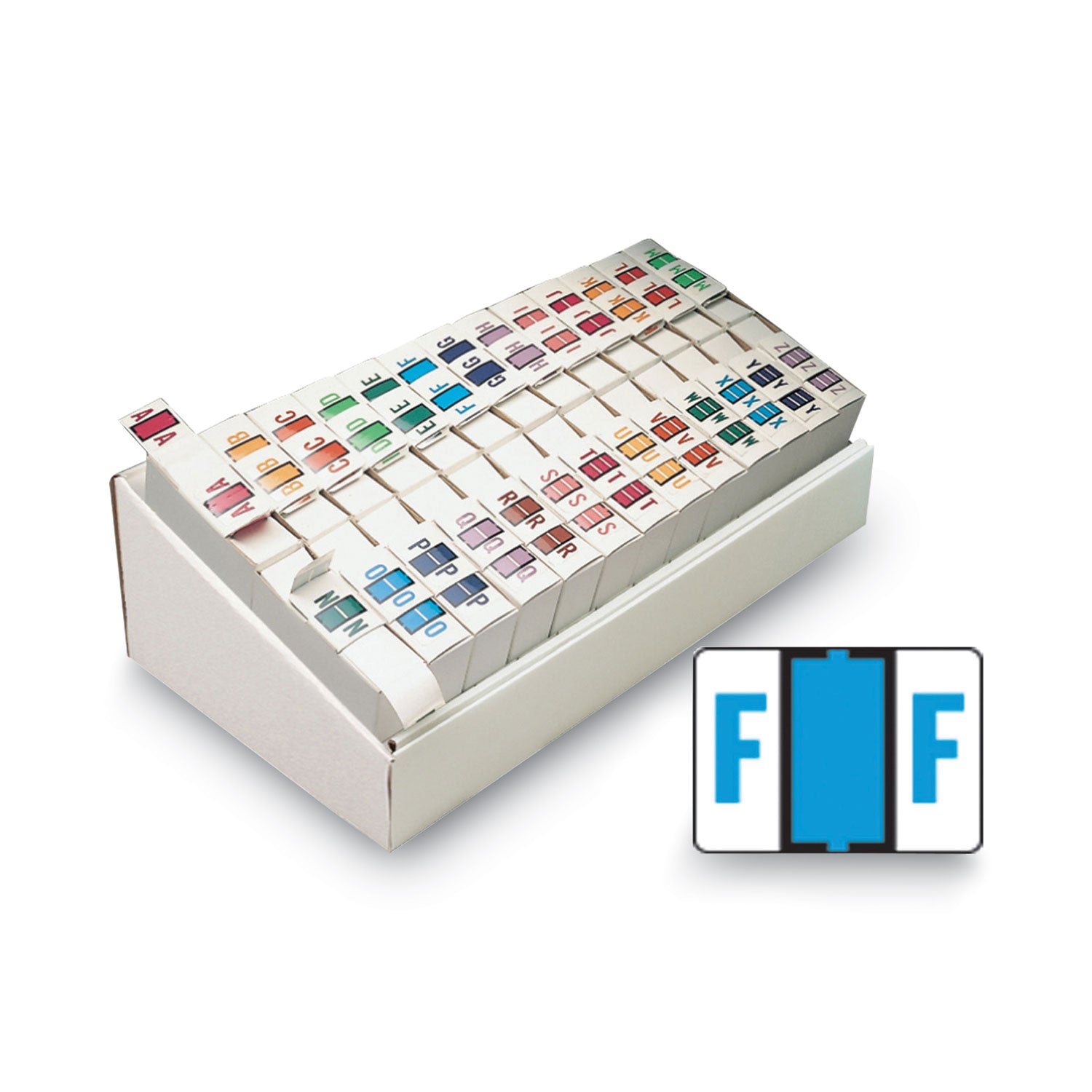 A-Z Color-Coded End Tab Filing Labels, A-Z, 1 x 1.25, White, 500/Roll, 26 Rolls/Box -
