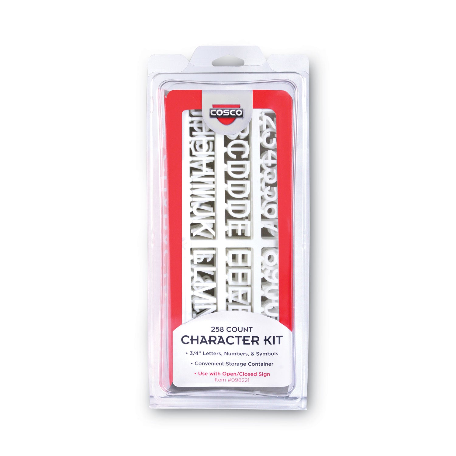 Character Kit, Letters, Numbers, Symbols, Helvetica, White, 0.75"h, 258 Pieces -